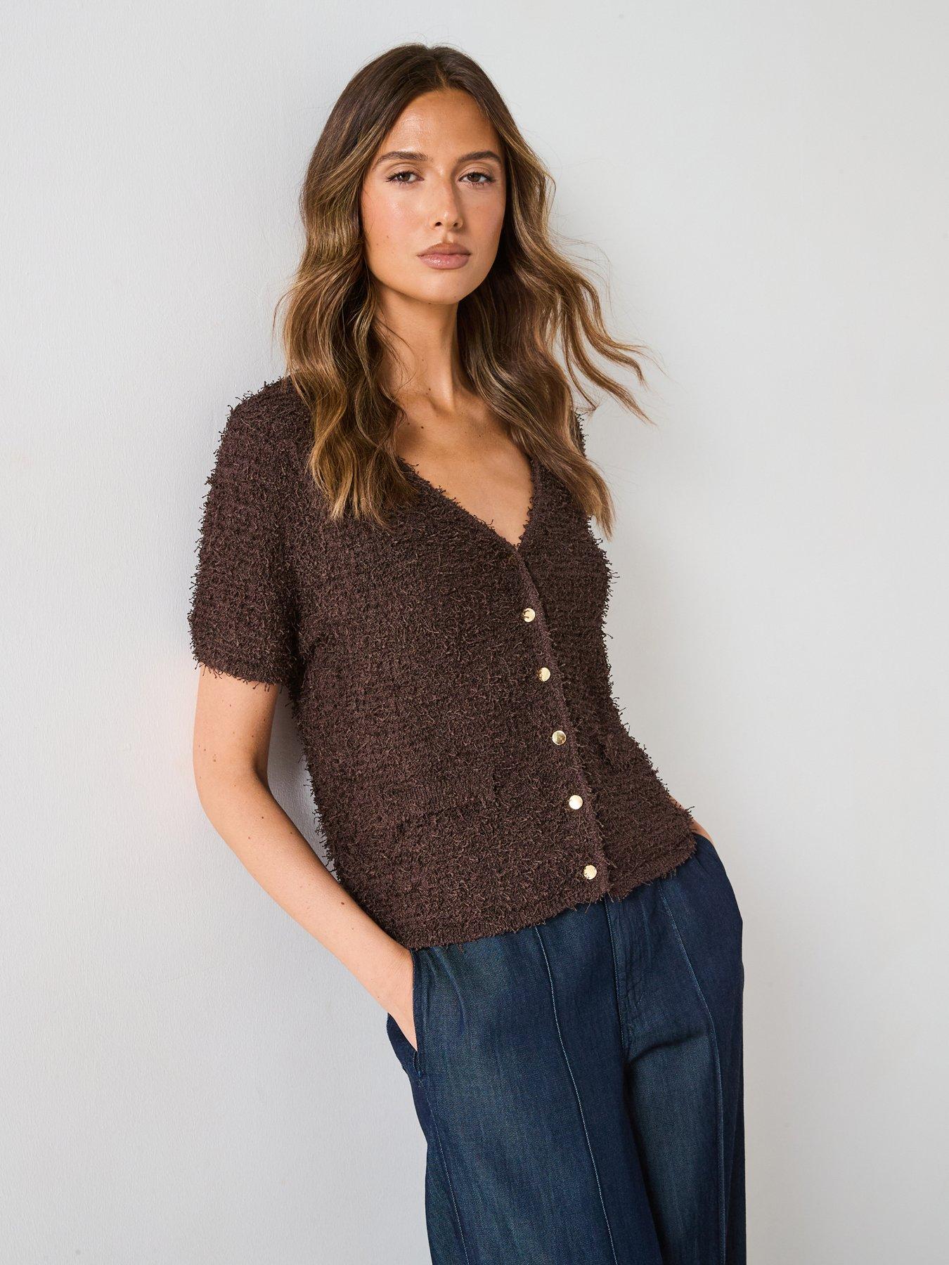 undefined Short Sleeved Boucle Cardigan