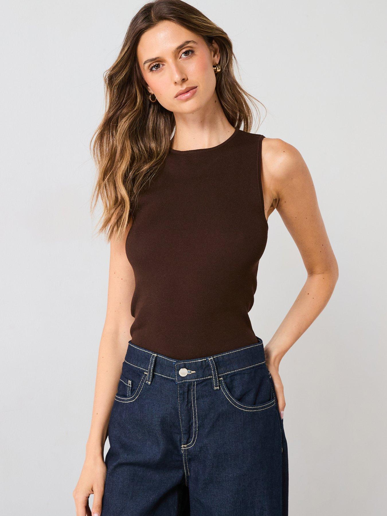 undefined Fine Knit Top - Brown