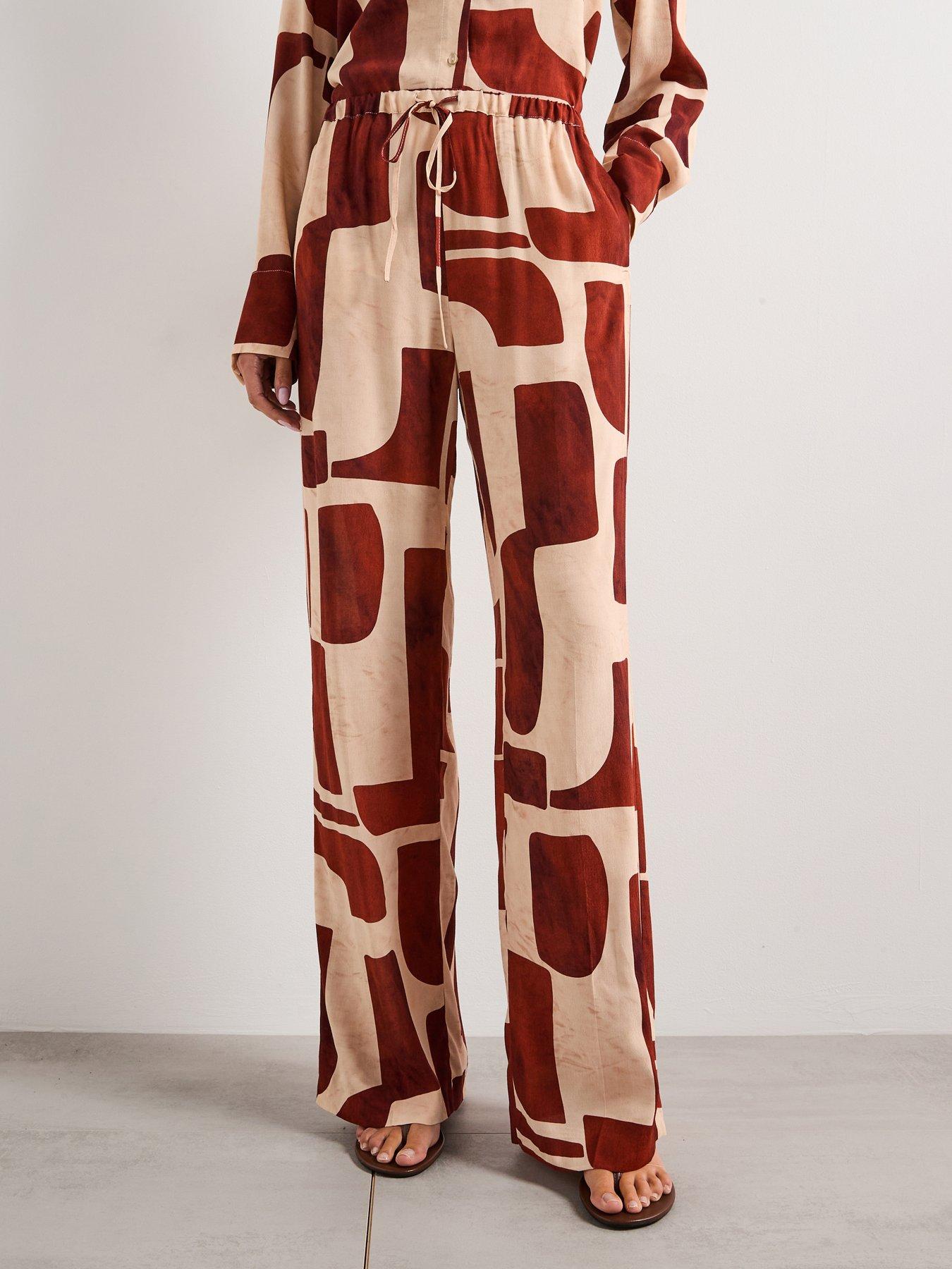 undefined Fluid Trousers with Geometric Pattern - Cream