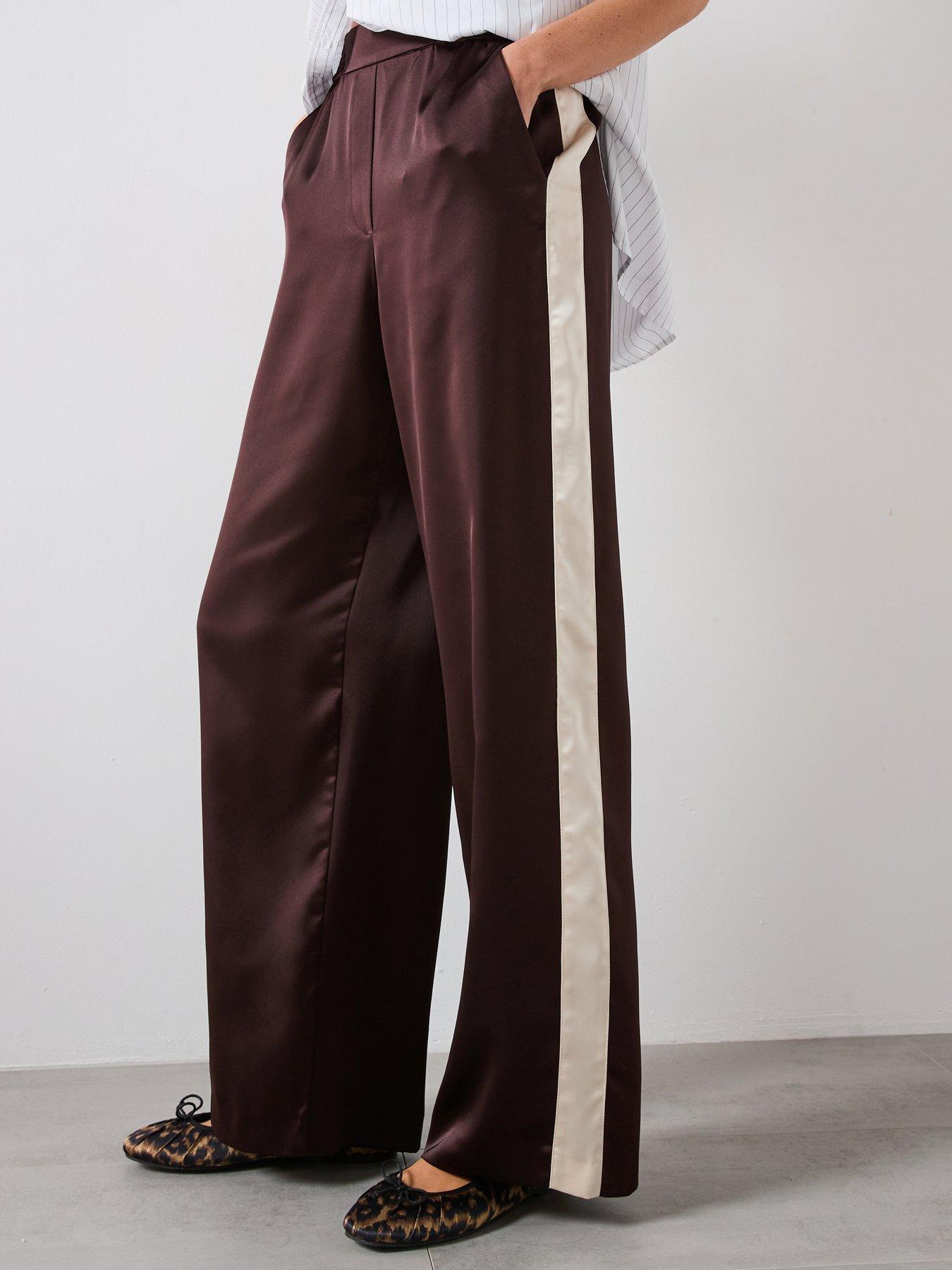 Mango Contrast Stripe Straight Trousers - Brown