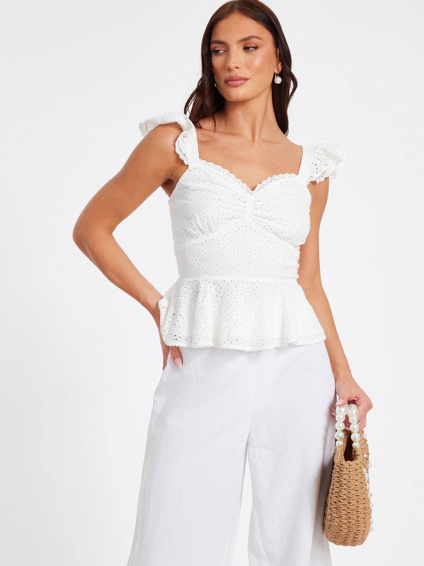 undefined White Embroidered Peplum Top