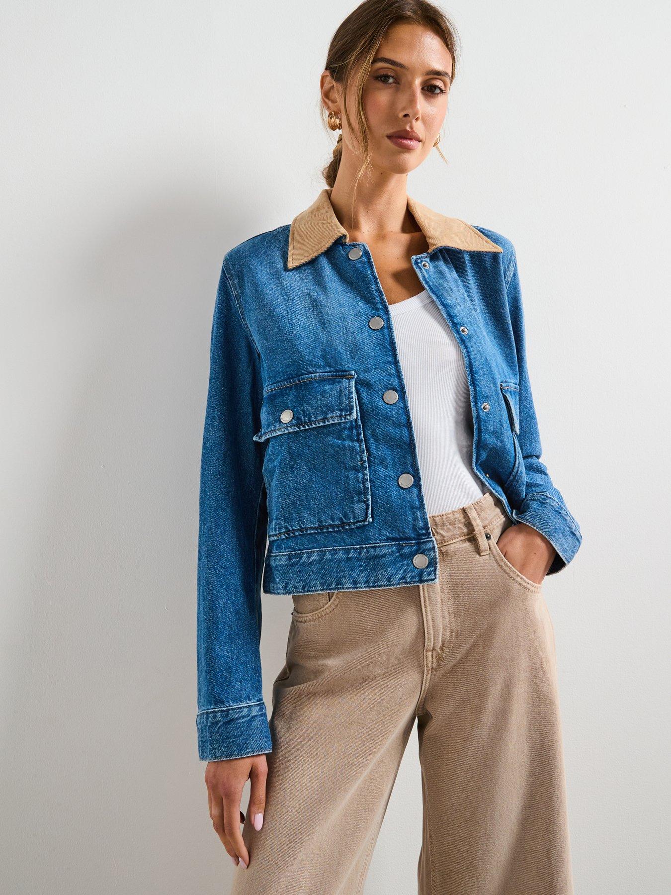 undefined Corduroy Collar Denim Jacket - Blue