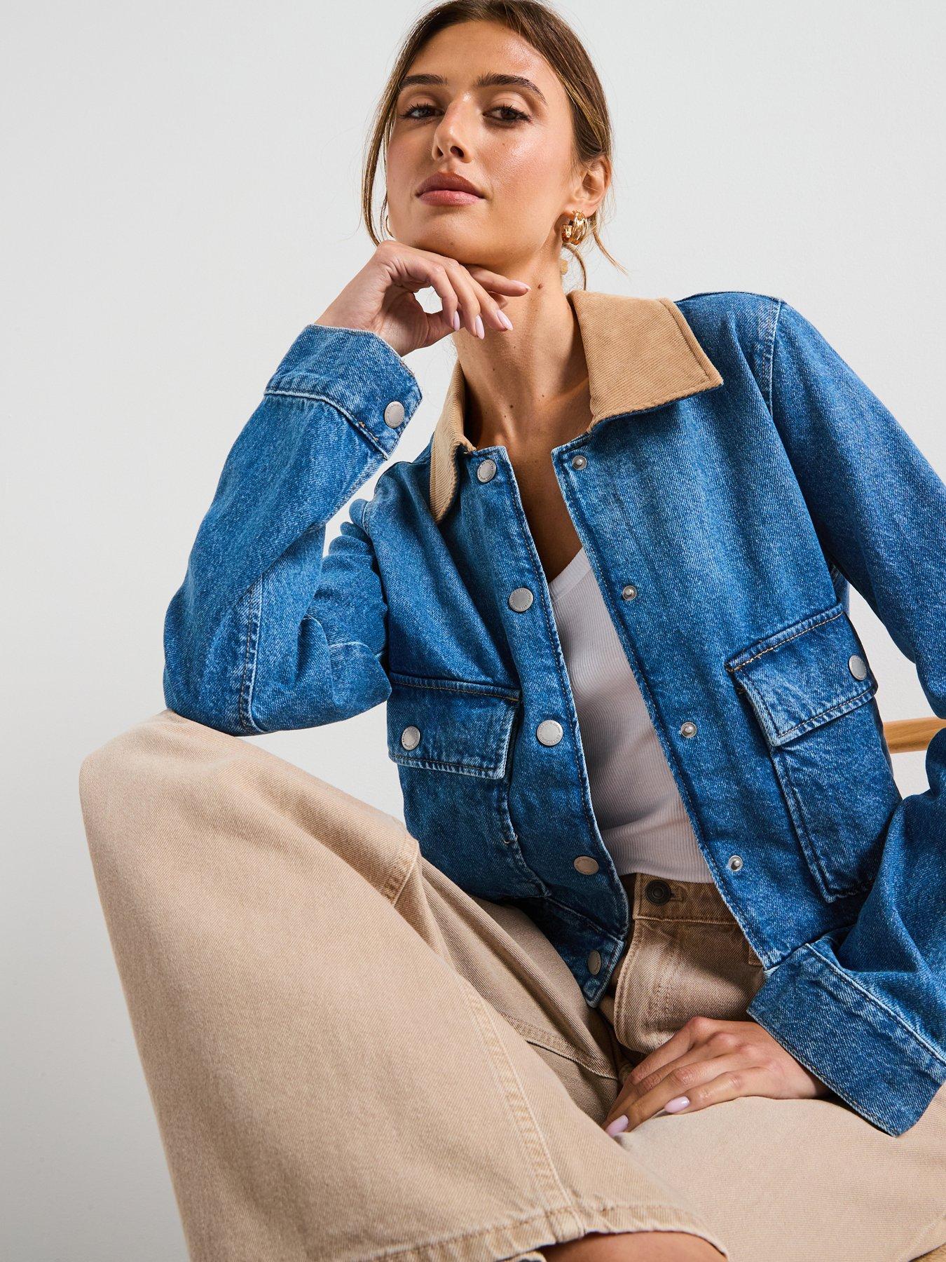 Mango Corduroy Collar Denim Jacket Blue Very