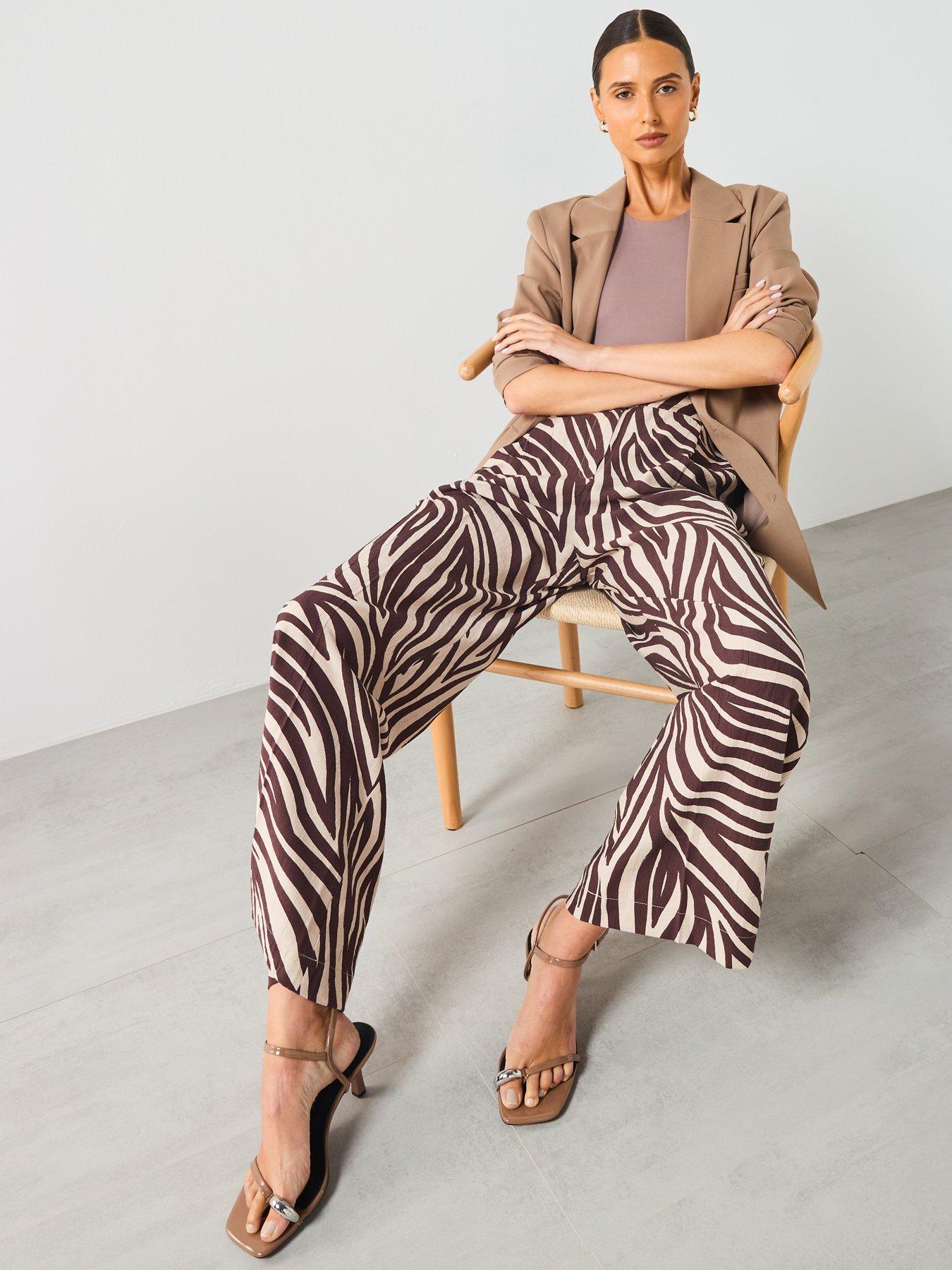 Mango Straight Leg Zebra Pleat Trousers - Black | Very