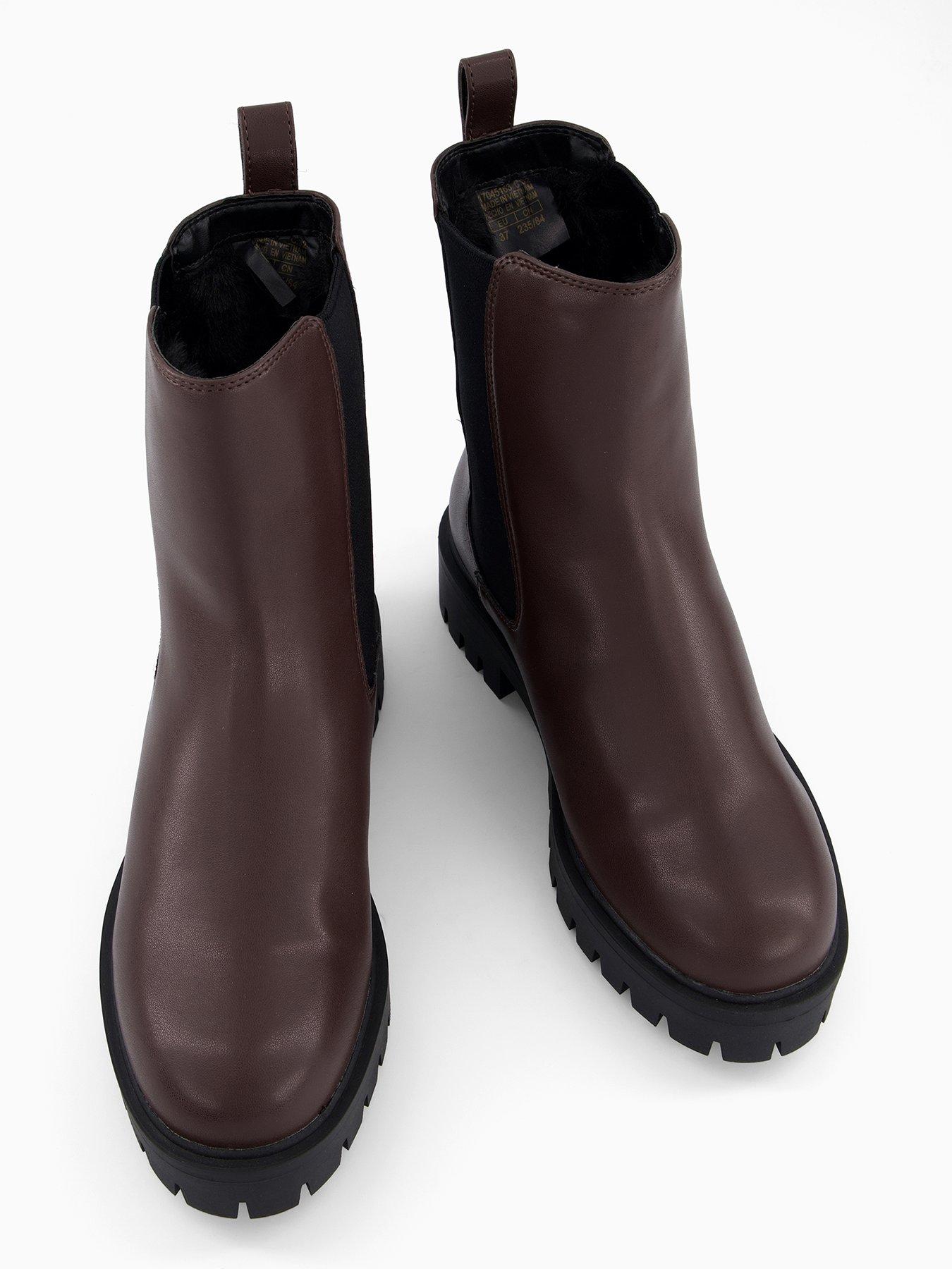 Mango Faux Leather Chunky Ankle Boot Brown Very