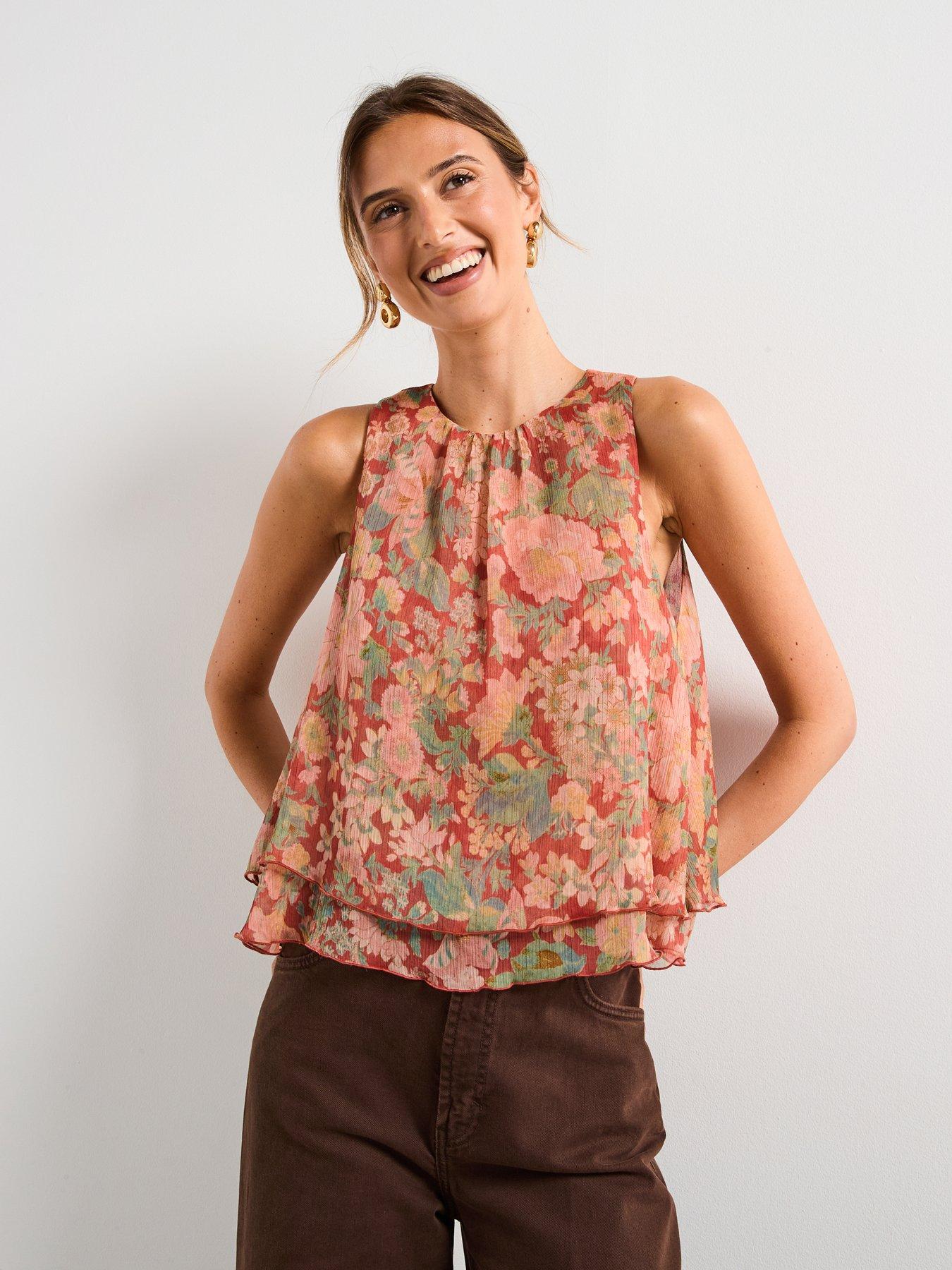 undefined Floral Pleated Blouse - Red