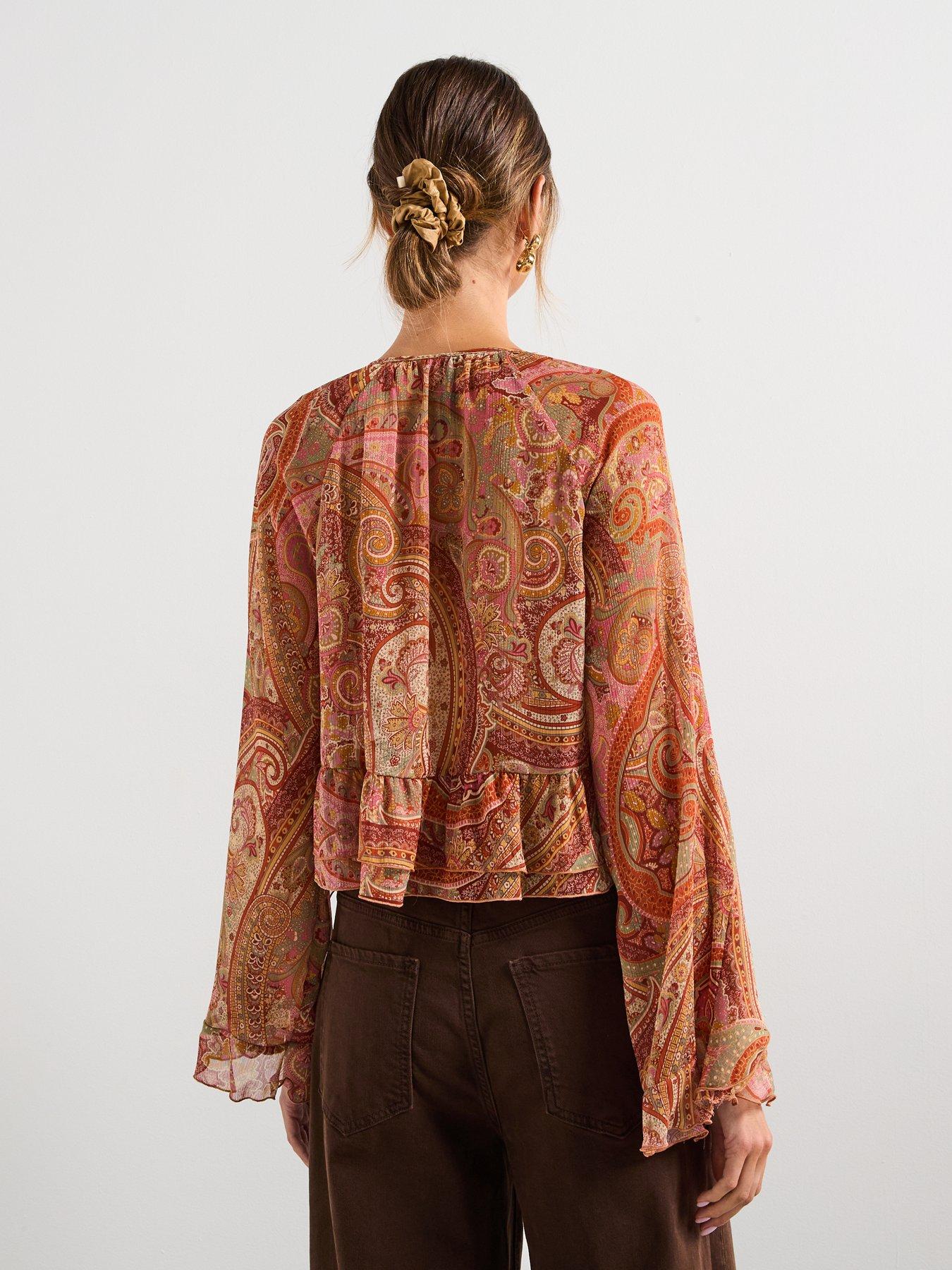 Mango Ruffles Printed Blouse - Brown | Very