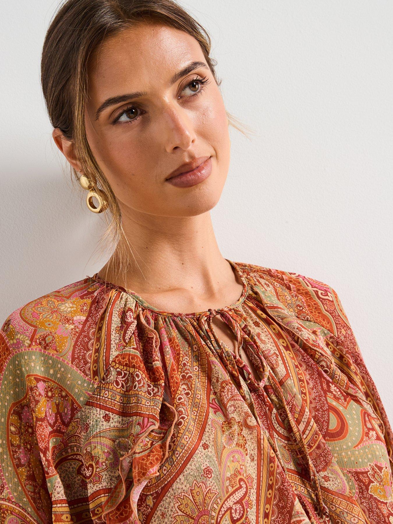 Mango Ruffles Printed Blouse - Brown | Very
