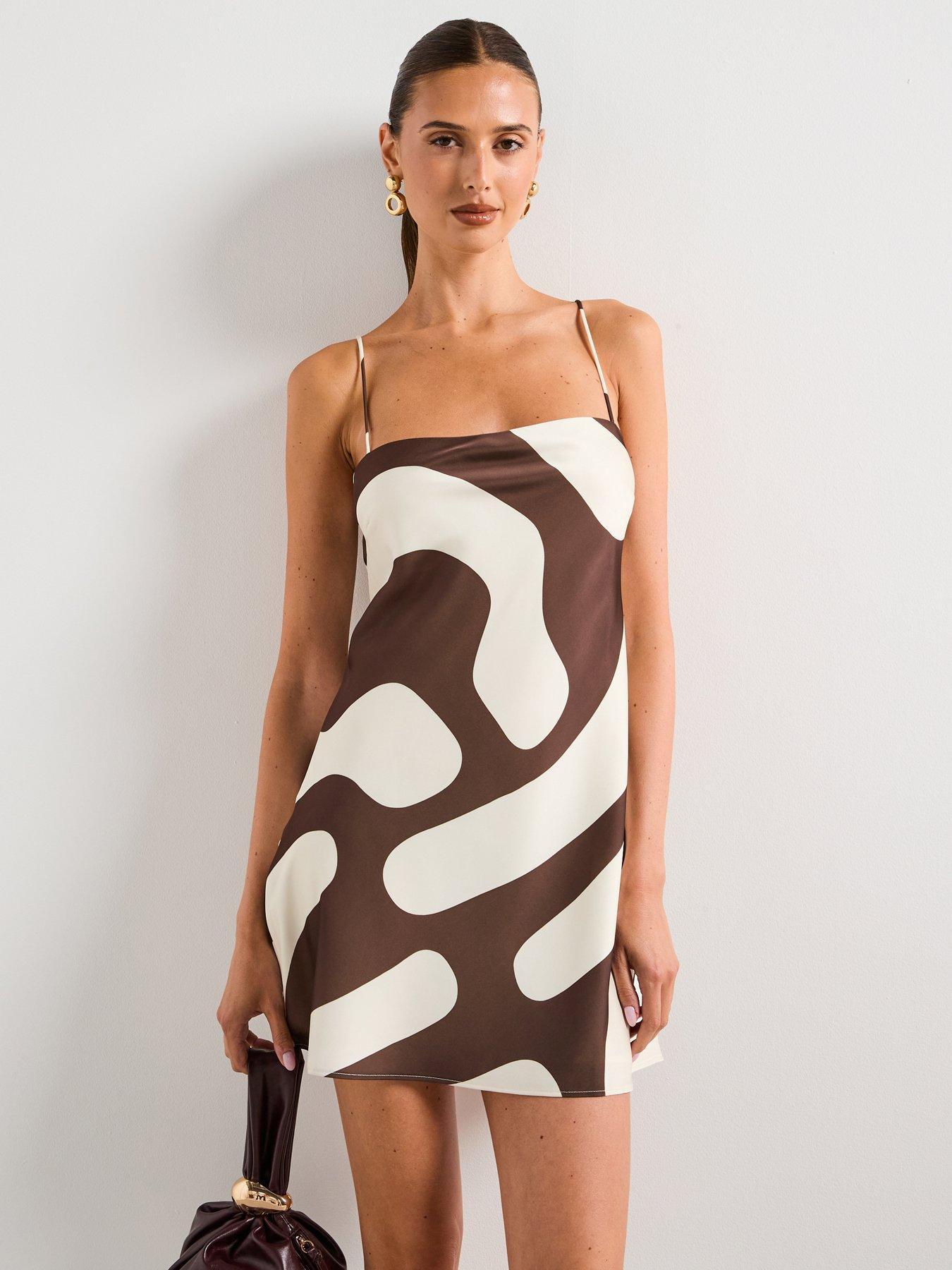 undefined Printed Satin Dress - Brown