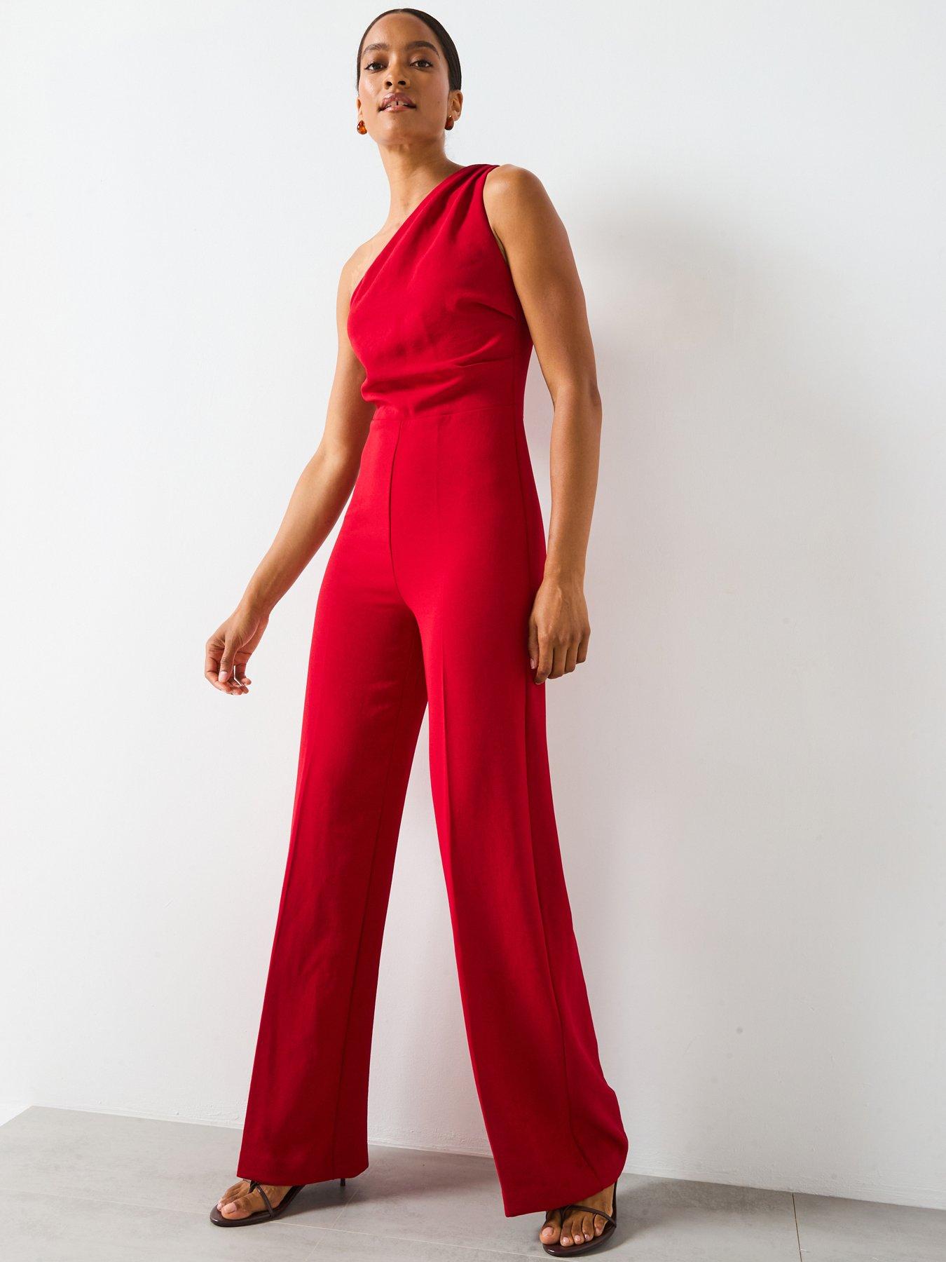 undefined One Shoulder Jumpsuit - Red