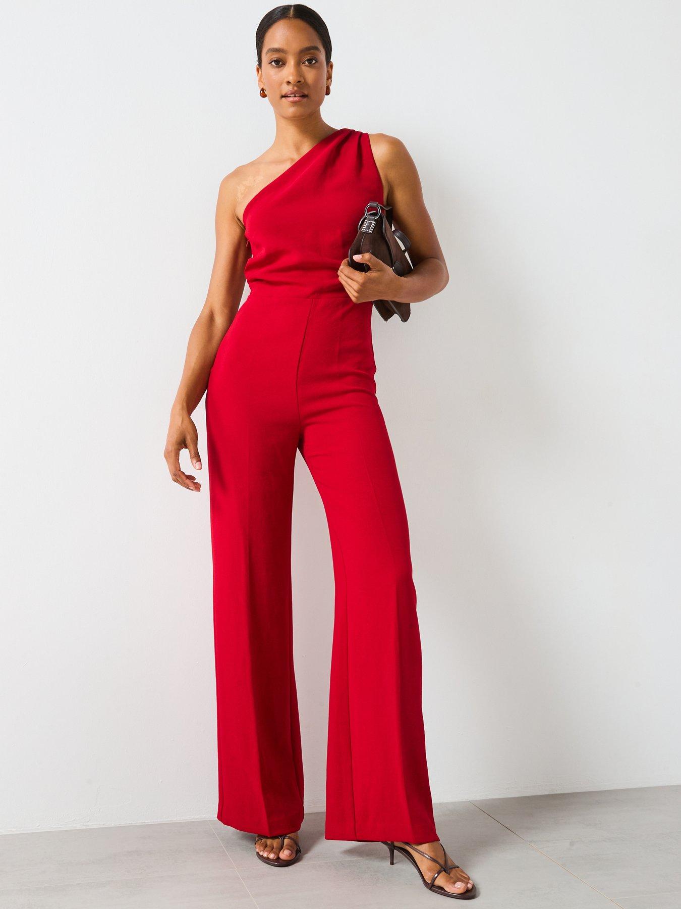 Mango One Shoulder Jumpsuit Red Very