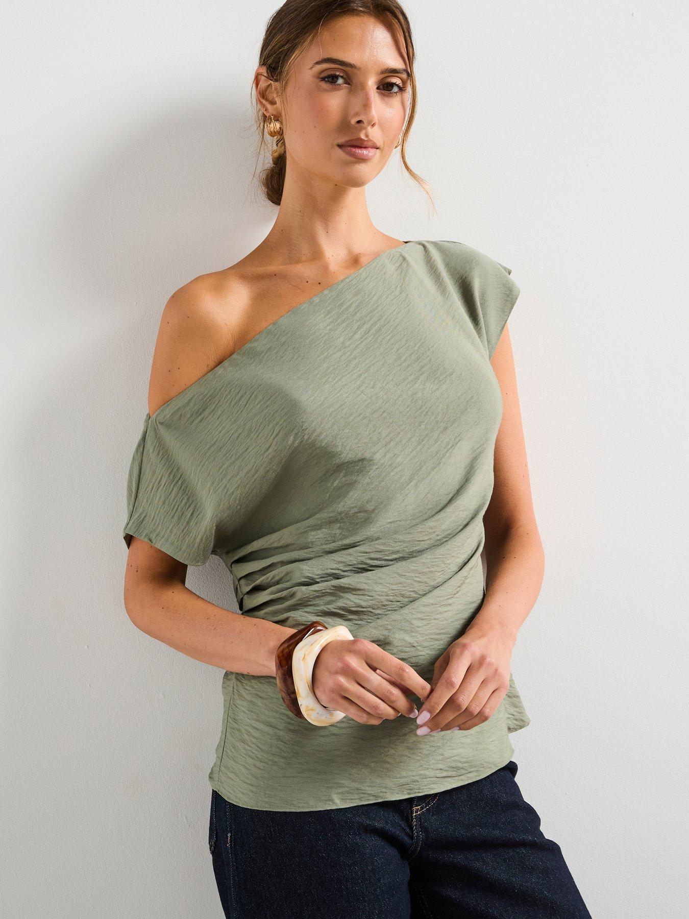 Mango Modal Blouse with Asymmetrical Collar - Green