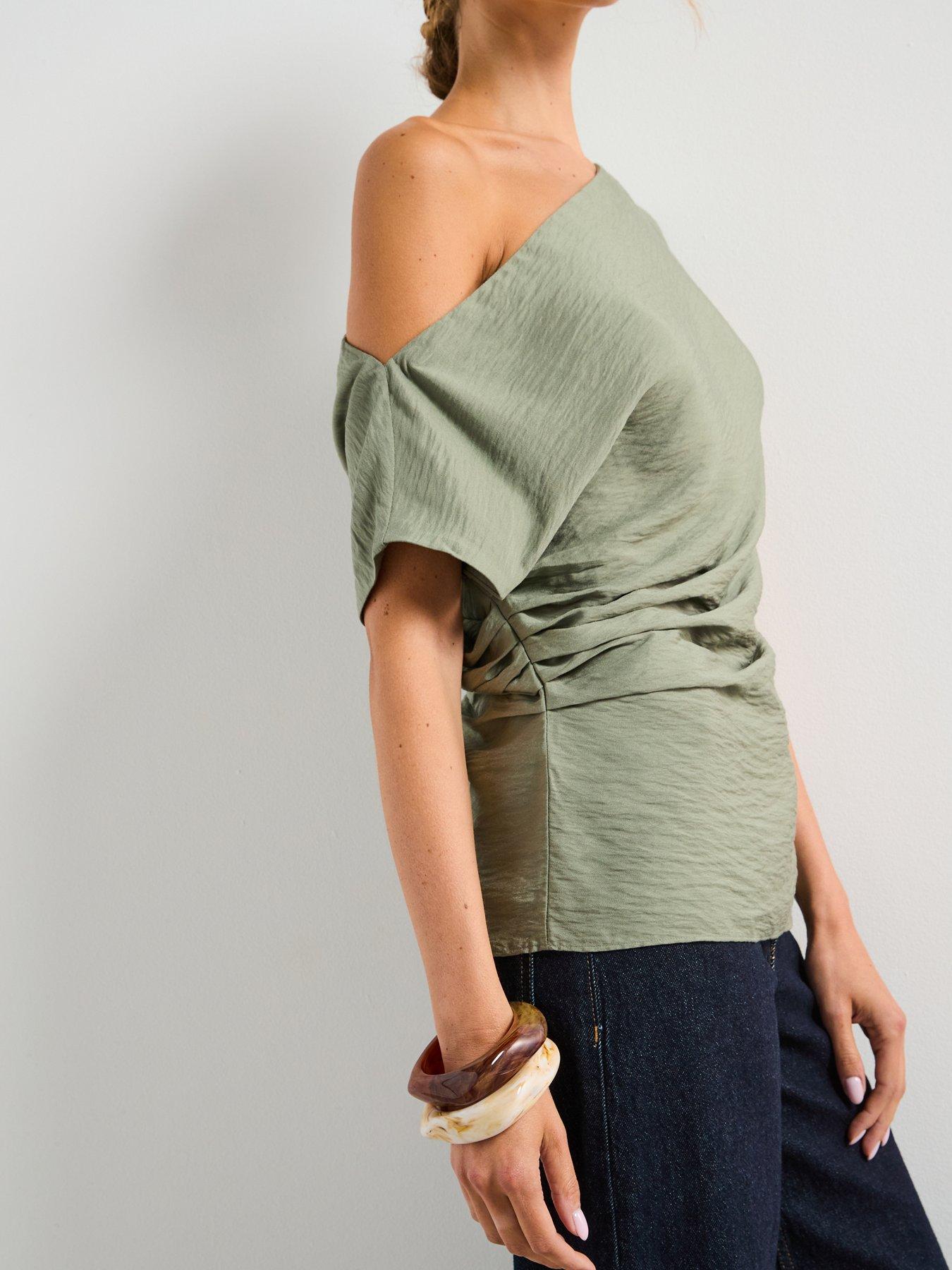 Image 5 of 6 of Mango Modal Blouse with Asymmetrical Collar - Blue