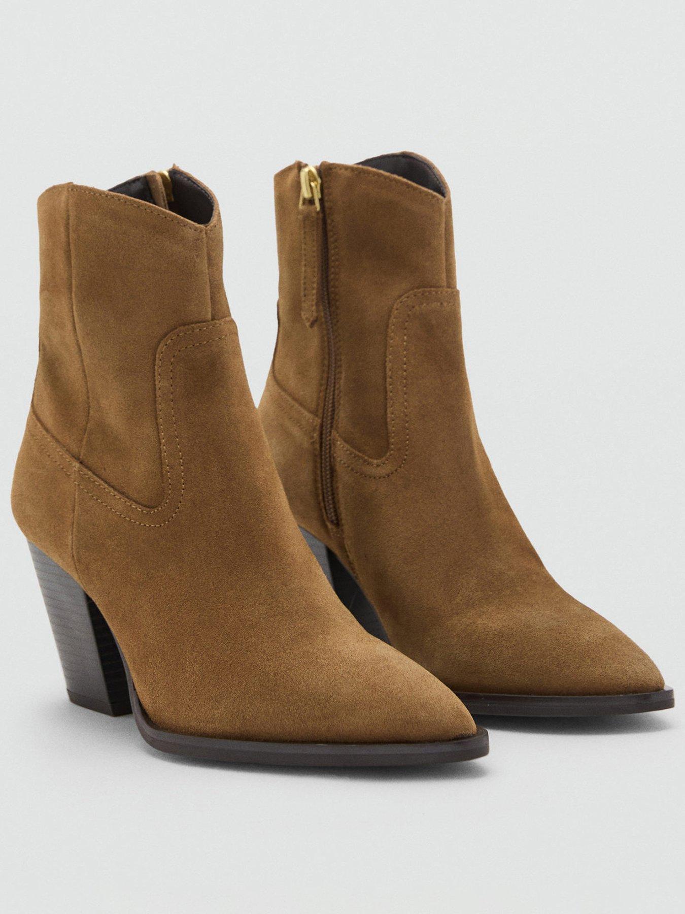 Mango Suede Ankle Boots With Pointed Toe And Block Heel - Taupe