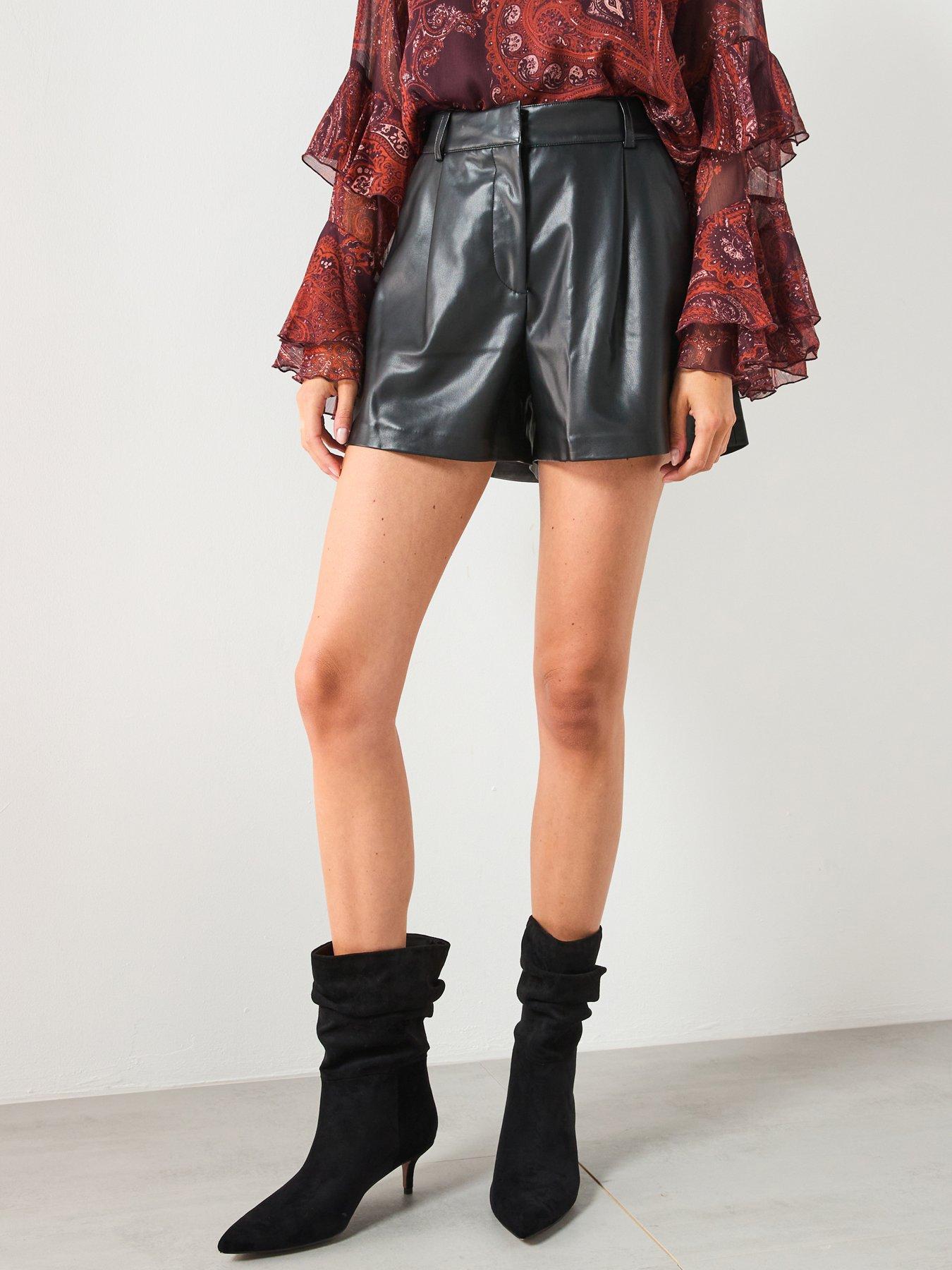 Mango Faux Leather Shorts - Black