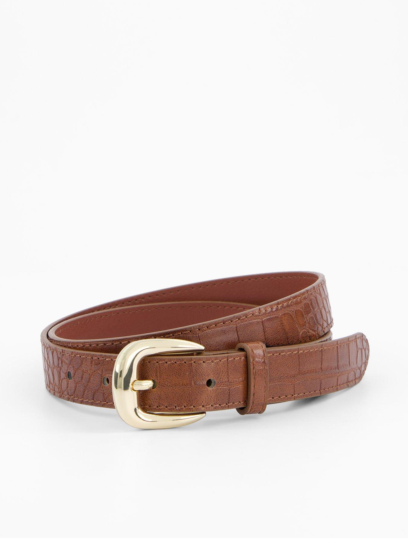 Mango Croc Leather Effect Belt - Brown