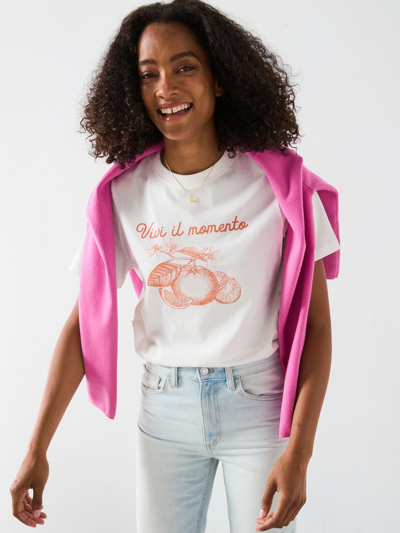 undefined Printed Cotton Blend T-Shirt - Orange