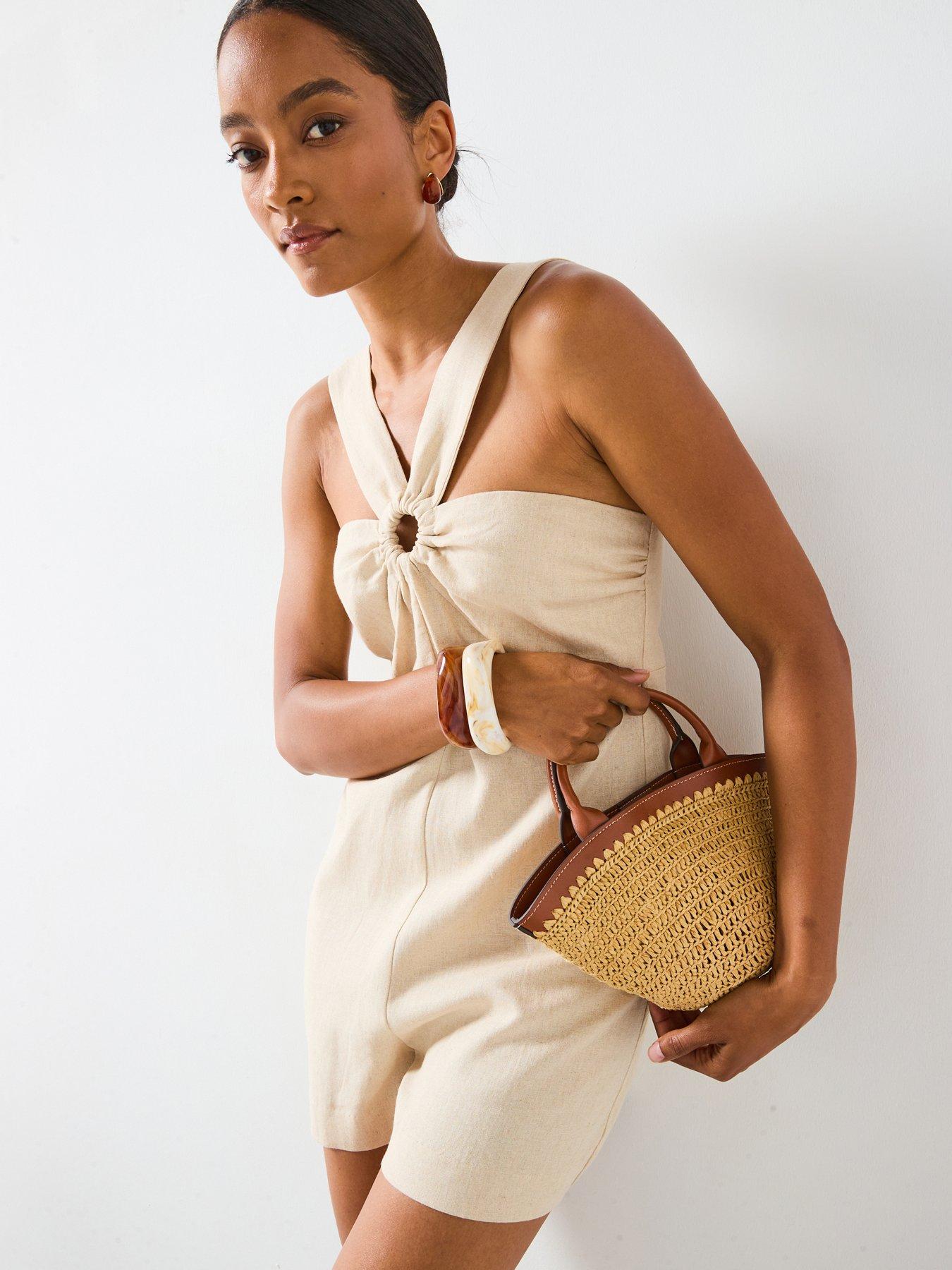 undefined Linen Jumpsuit With Hoop Detail - Beige