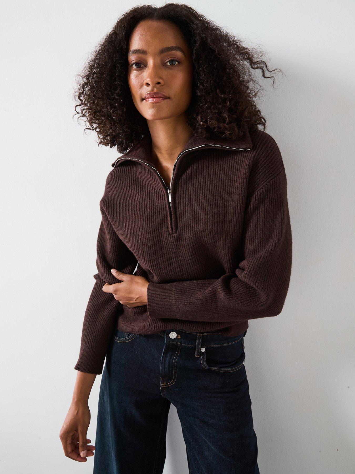 Mango Collar Zip Jumper Brown Very