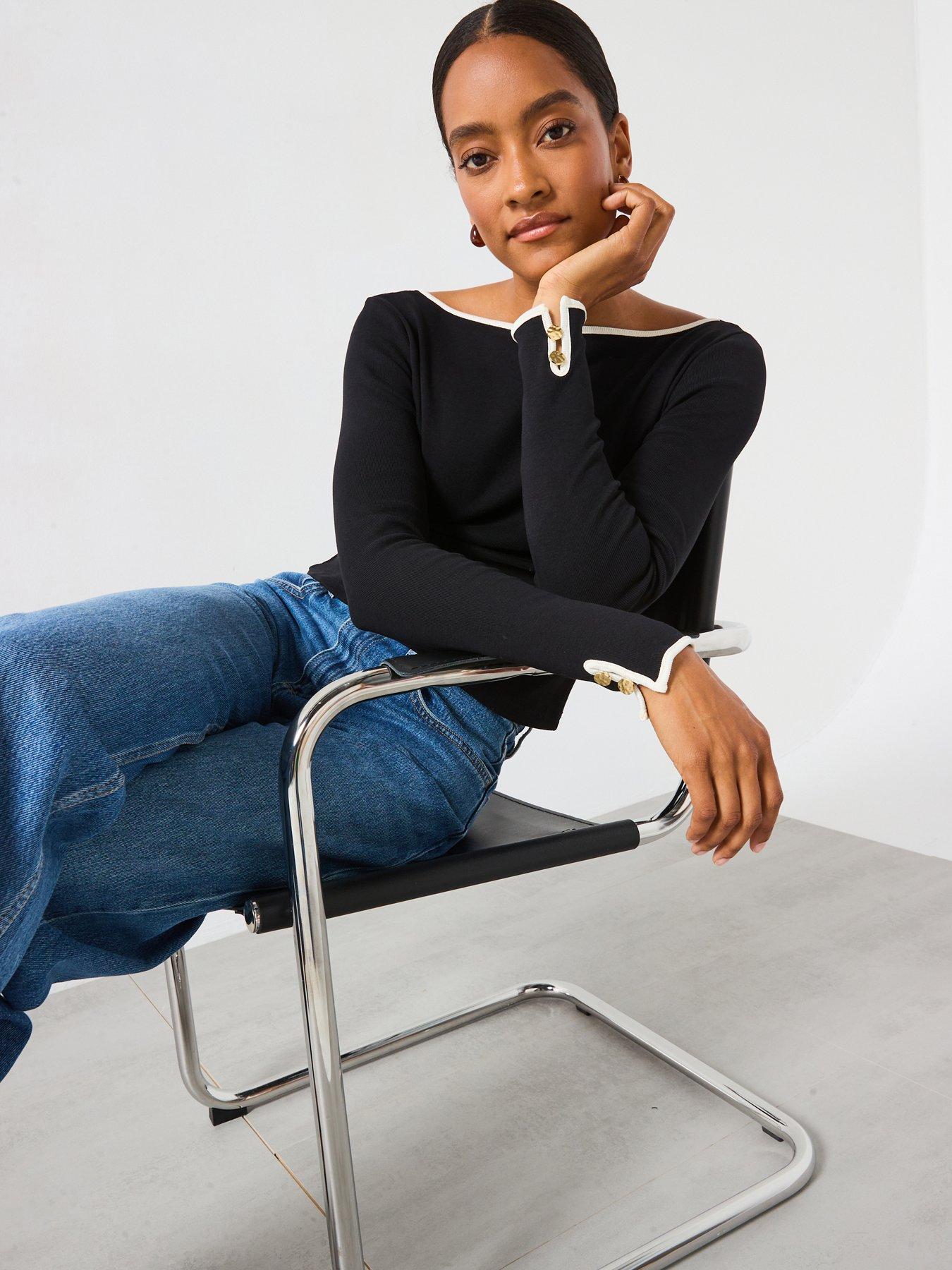 undefined Tipped Long Sleeve Shirt - Black