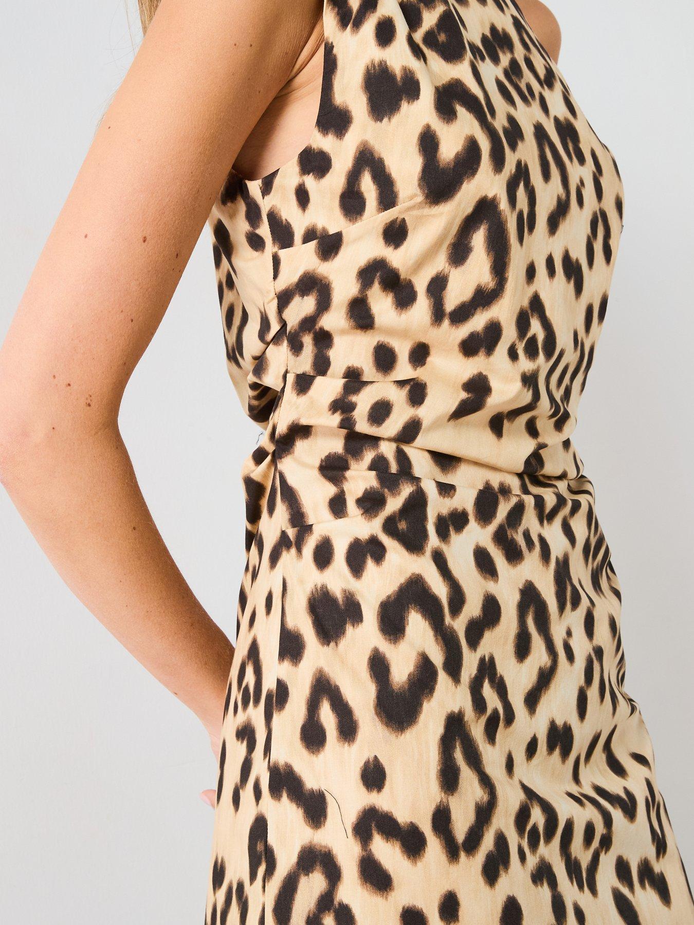 asymmetric animal print dress Multi Leopard Print Asymmetric Cut Out Midi Dress main image 0