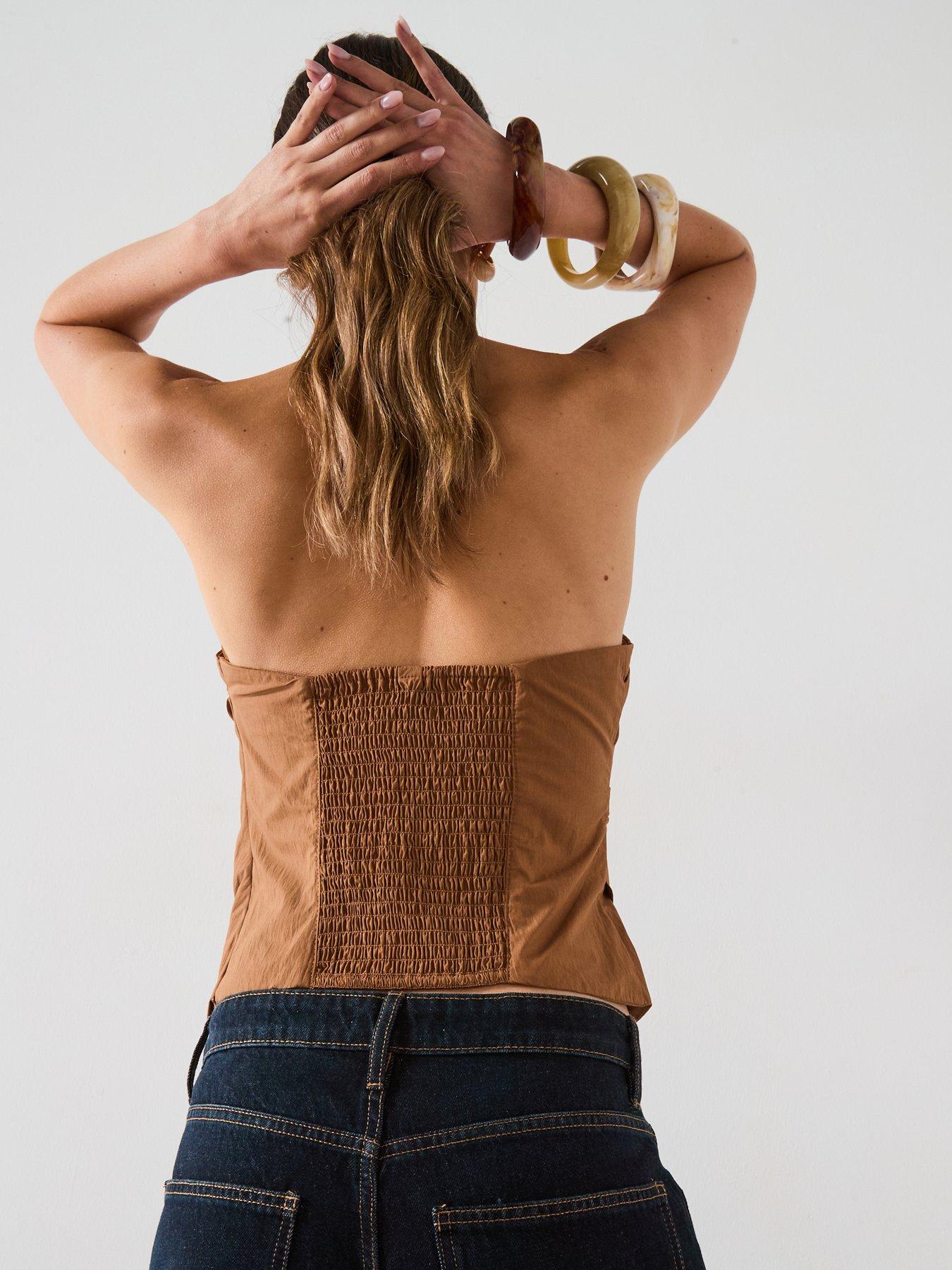 Image 2 of 6 of Mango Asymmetrical Strapless Top - Brown