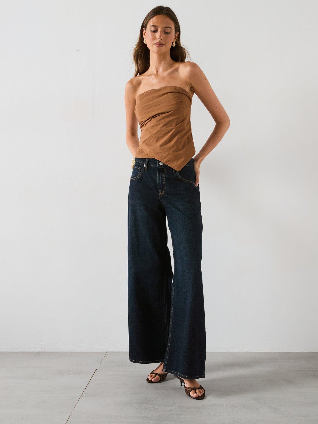 Image 3 of 6 of Mango Asymmetrical Strapless Top - Brown
