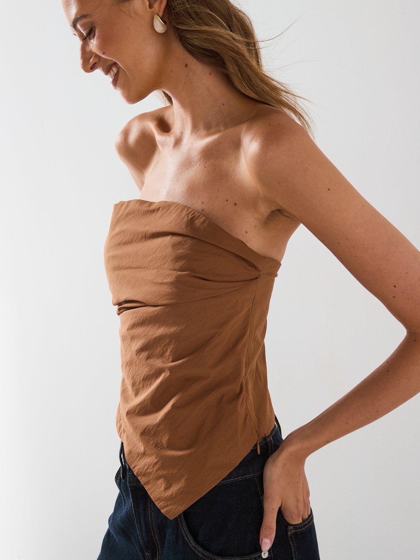 Image 5 of 6 of Mango Asymmetrical Strapless Top - Brown