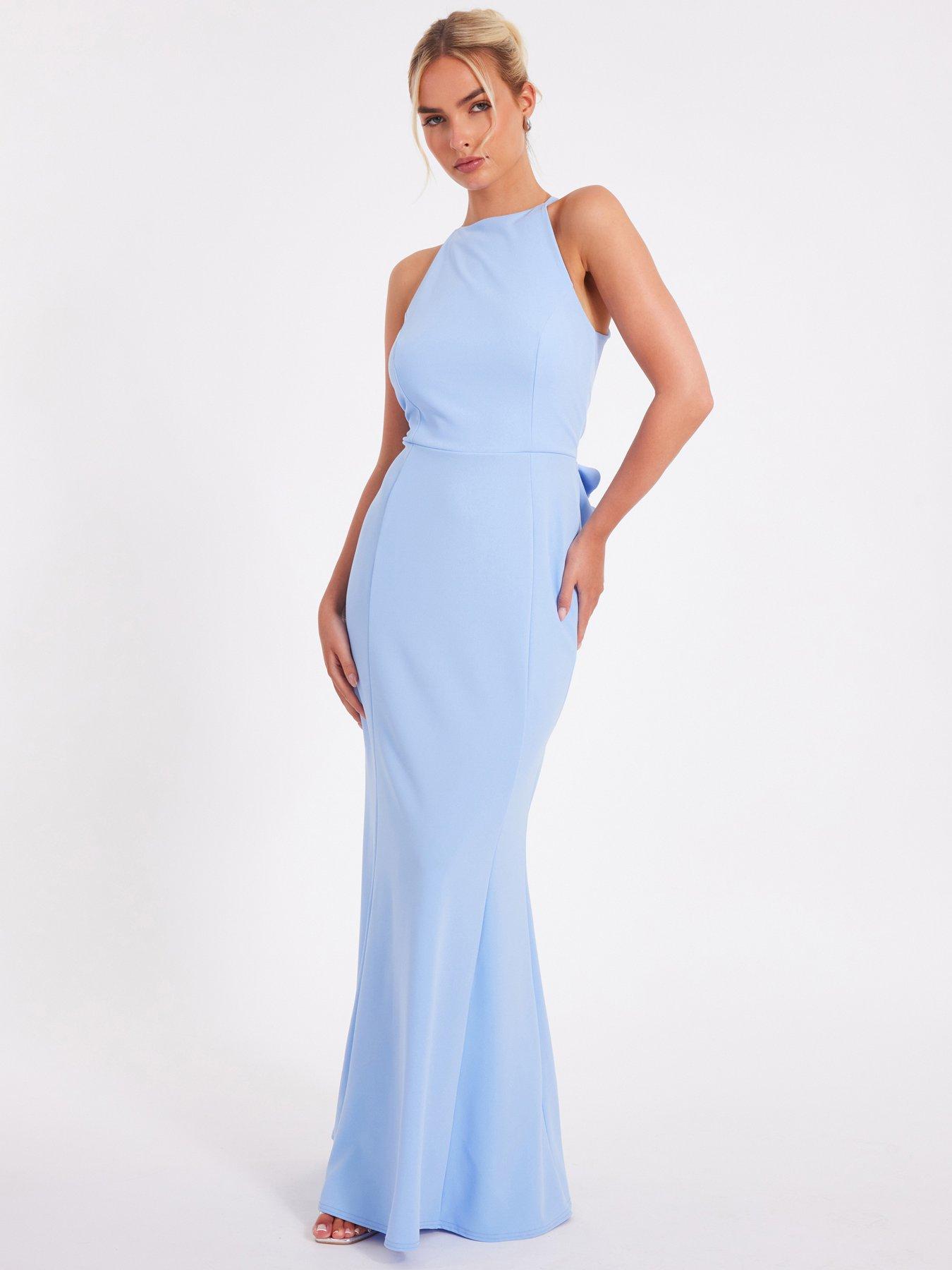 undefined Blue Halter Neck Fishtail Maxi Dress