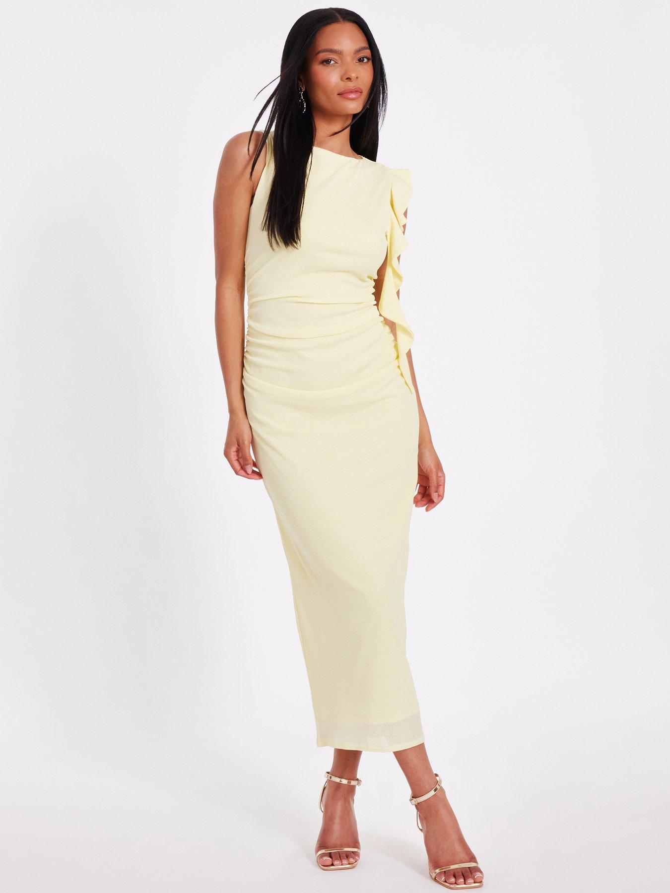 undefined Light Yellow Frill Detail Midi Dress