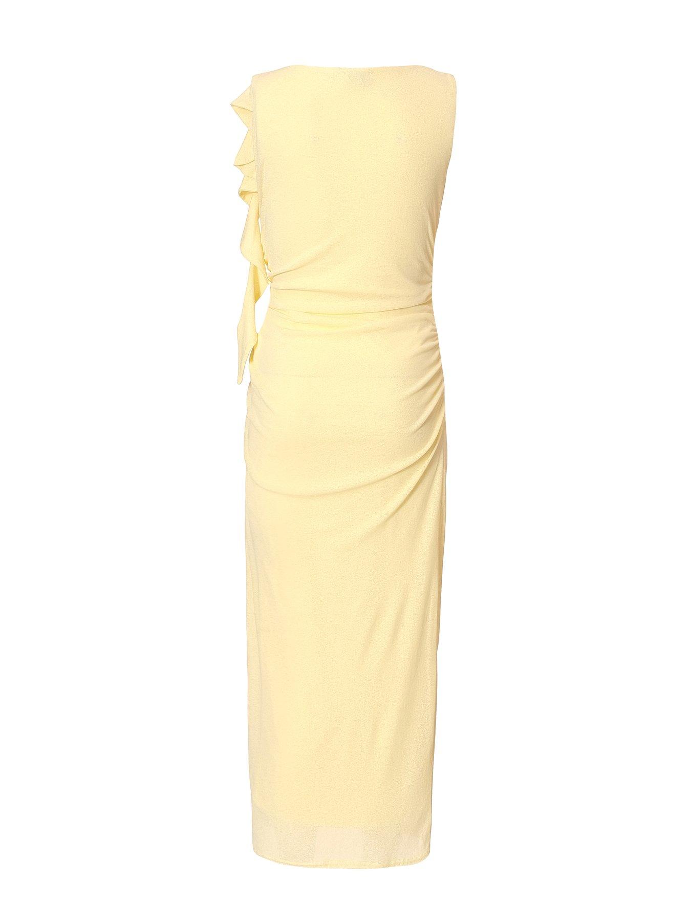 Image 5 of 6 of Quiz Light Yellow Frill Detail Midi Dress