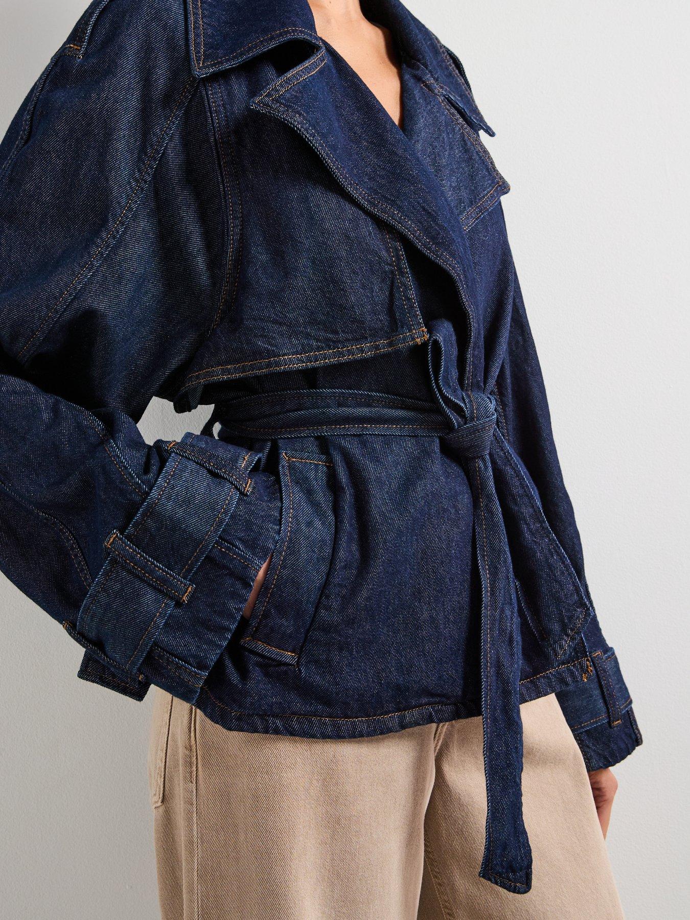 Image 5 of 6 of Mango Short Denim Trench Coat With Belt - Blue