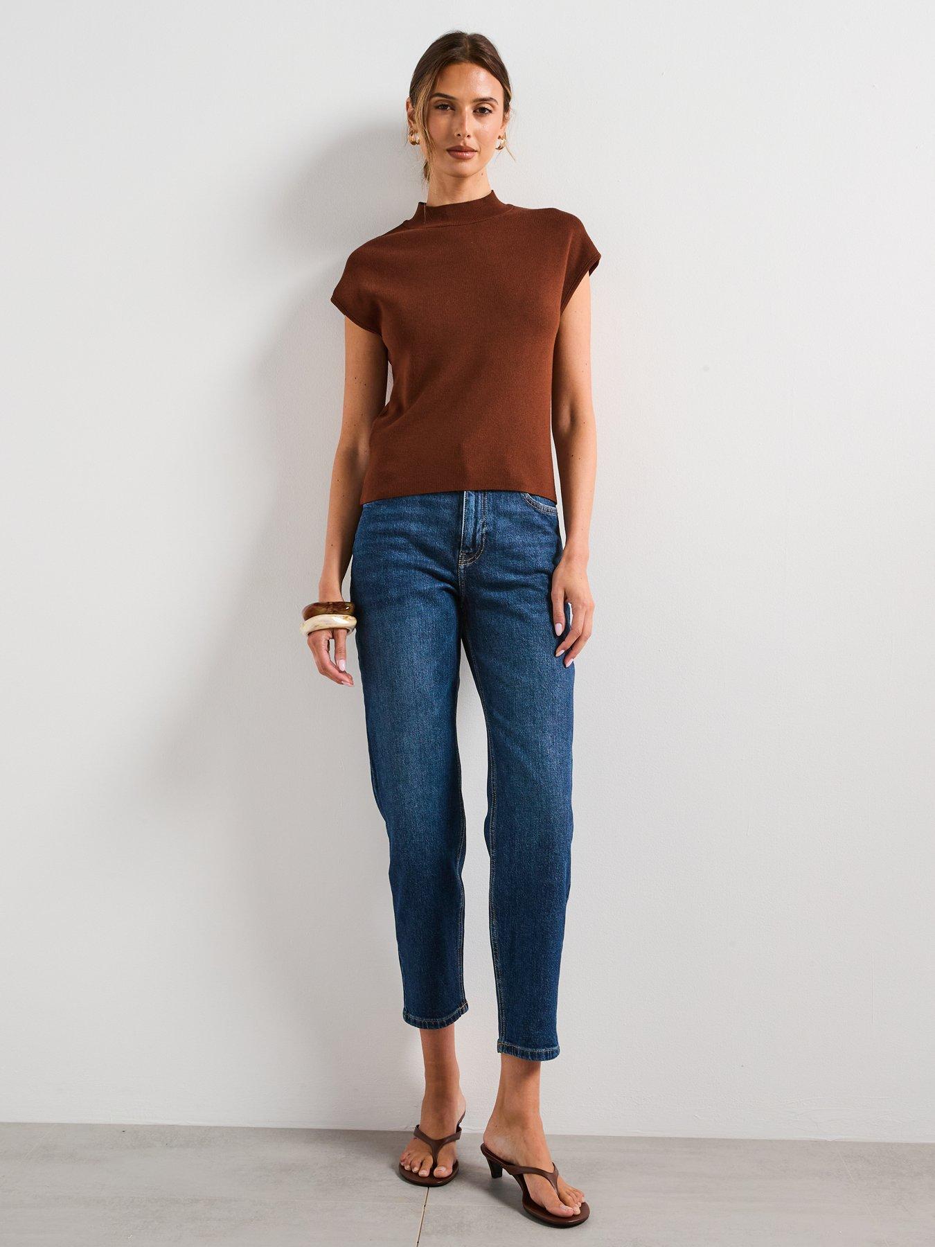 Image 3 of 6 of Mango Short-Sleeved Fine Knit Sweater - Brown