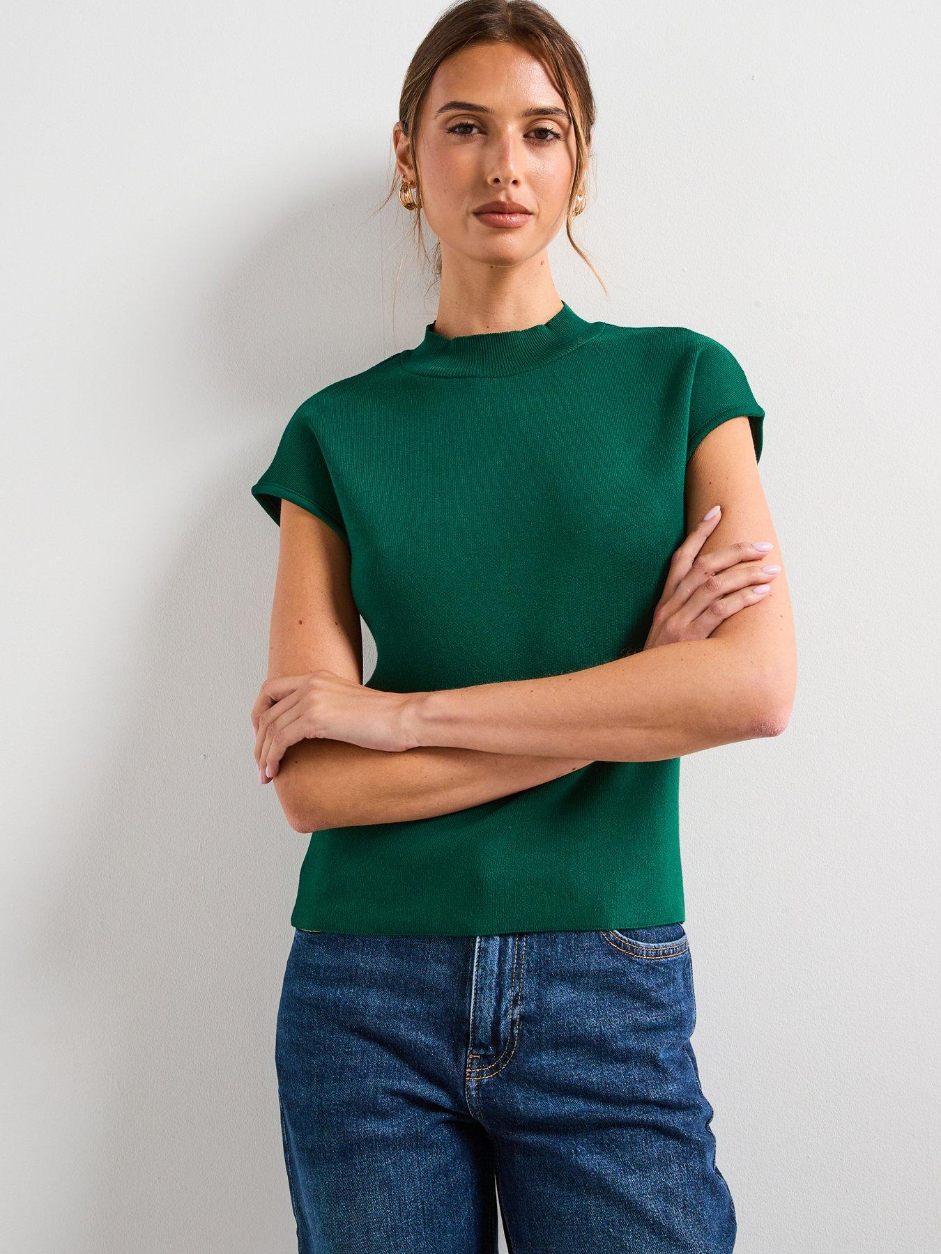 Mango Short Sleeved Fine Knit Sweater - Green