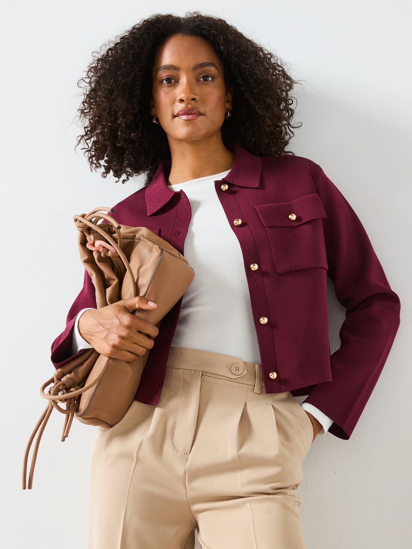 undefined Pocket Knit Jacket - Wine