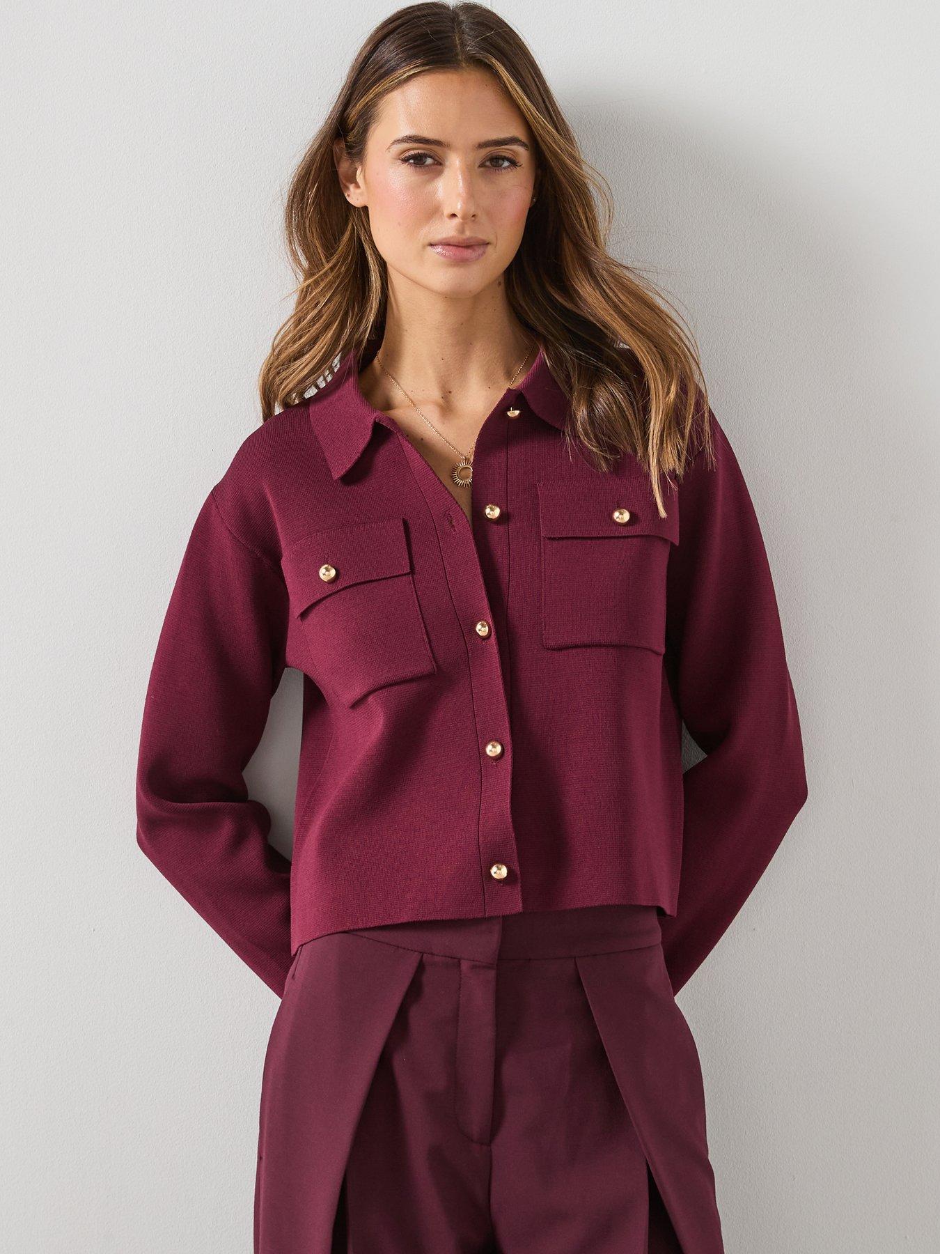 Mango Pocket Knit Jacket Wine Very