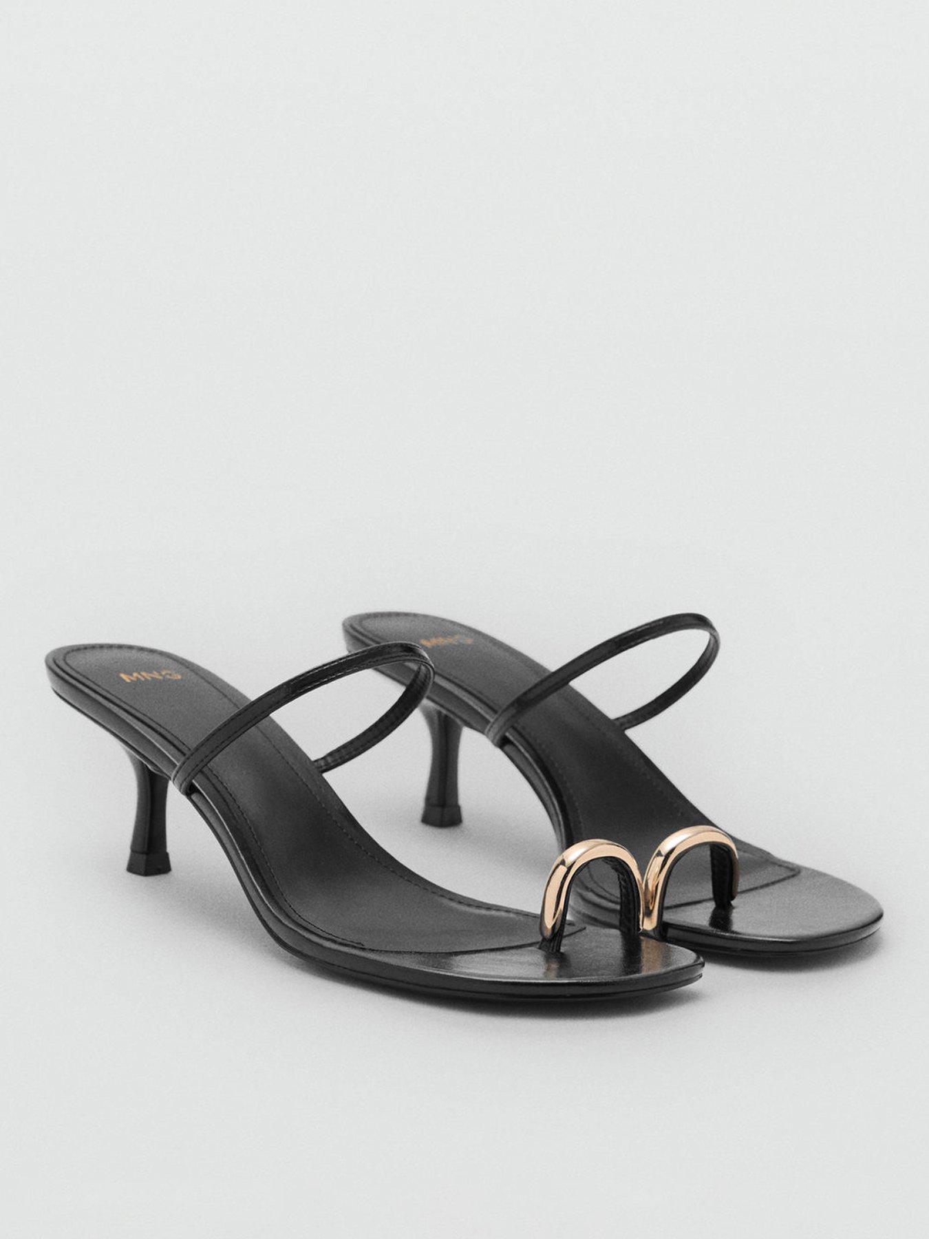 Mango Heeled Sandals with Metallic Detail - Black