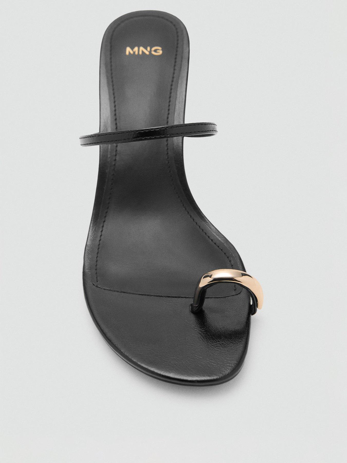 Image 2 of 8 of Mango Heeled Sandals with Metallic Detail - Black