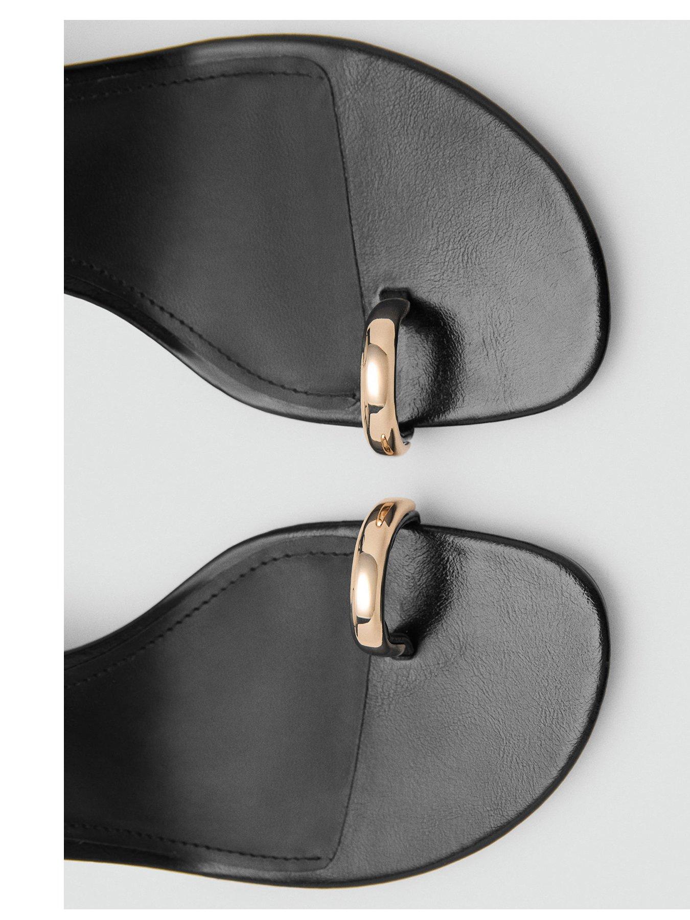 Image 4 of 8 of Mango Heeled Sandals with Metallic Detail - Black