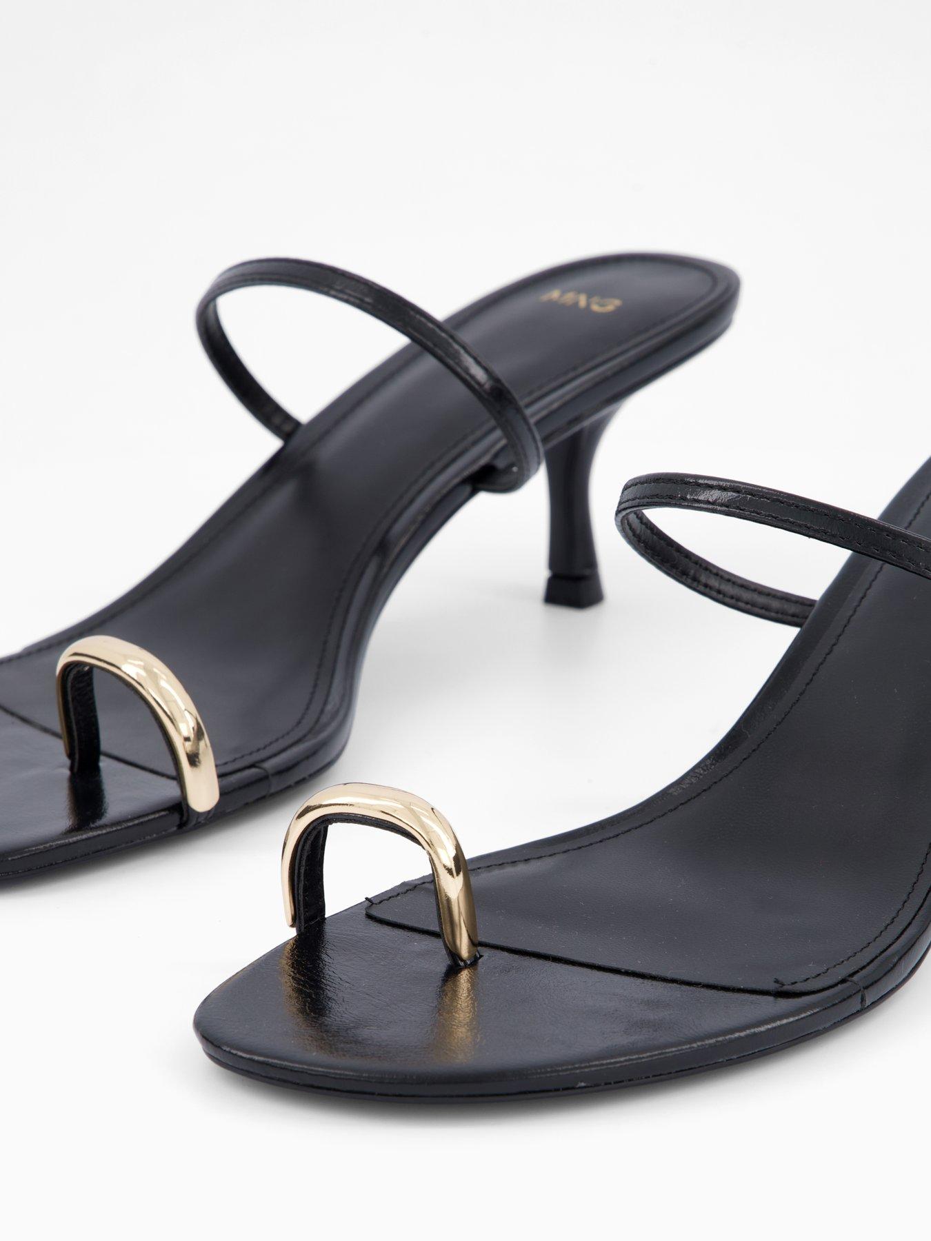 Image 7 of 8 of Mango Heeled Sandals with Metallic Detail - Black