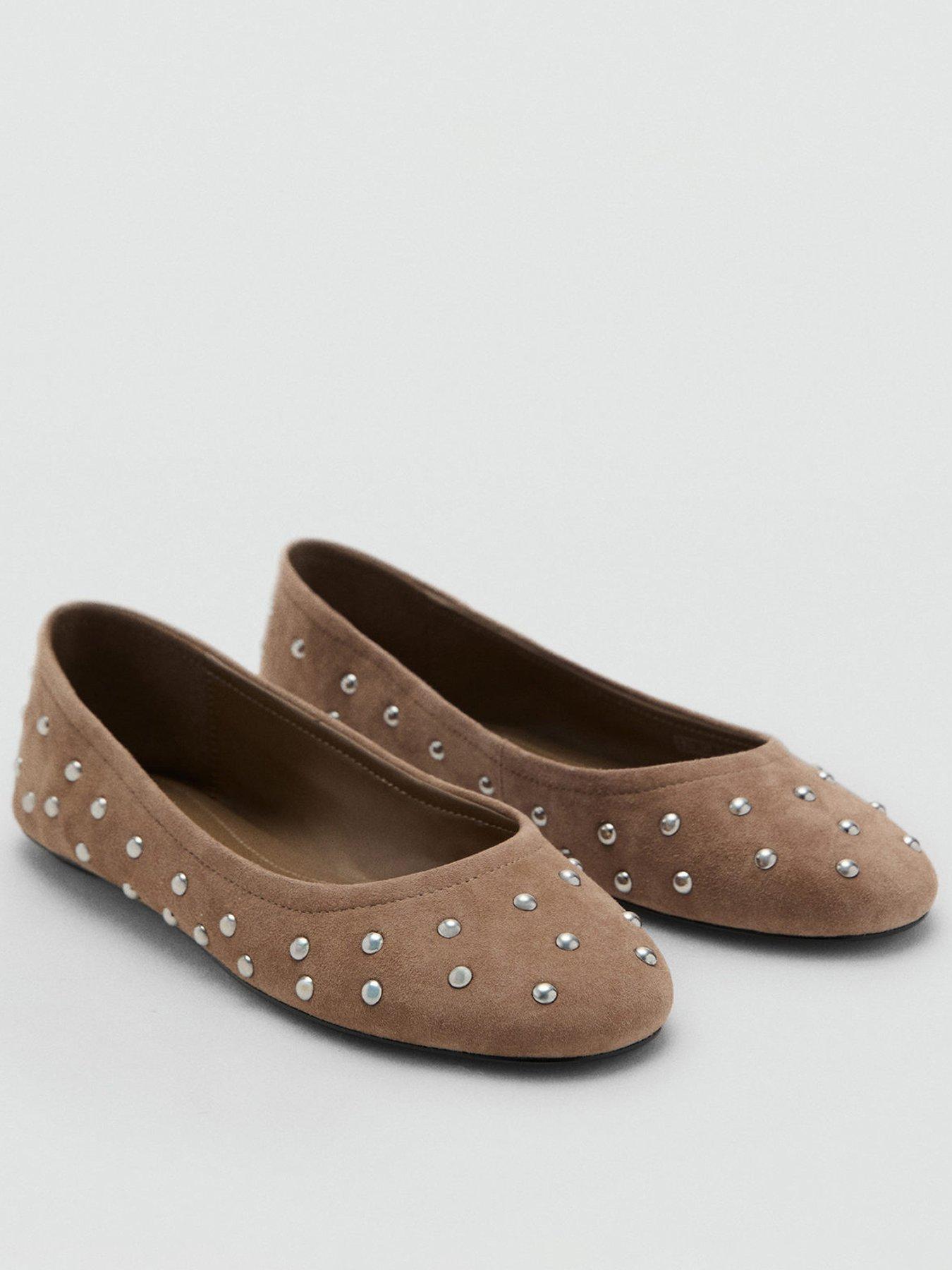 Mango Studded Leather Ballet Flats