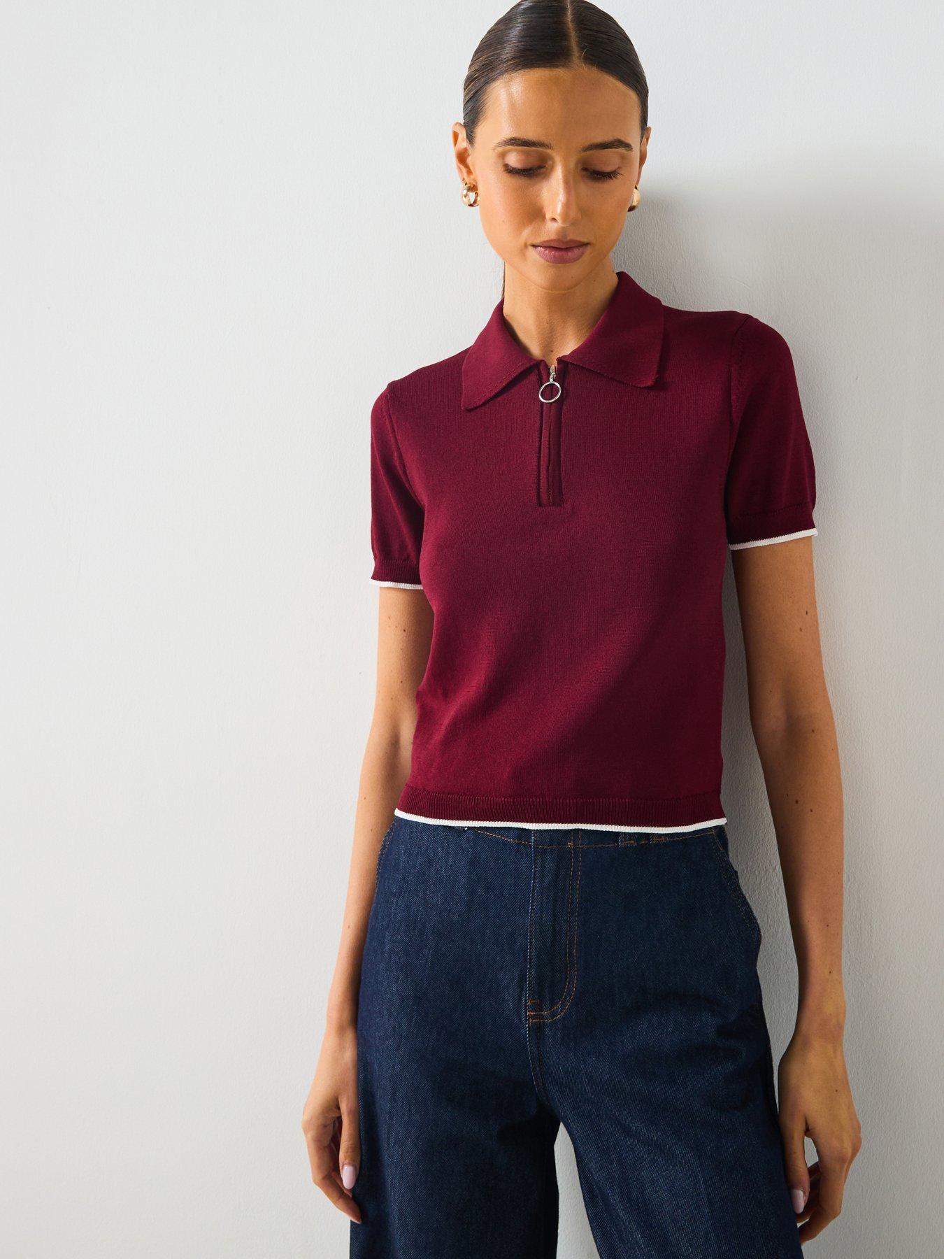 undefined Zipper Polo Neck Sweater - Red