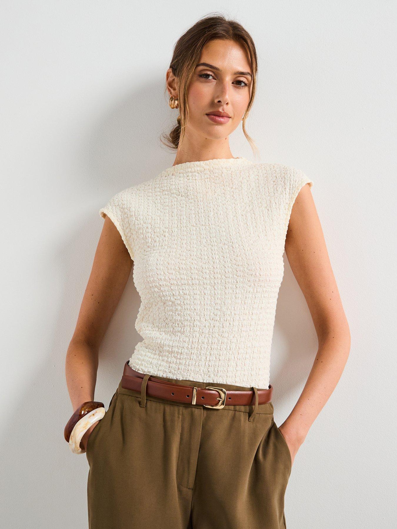 undefined Textured Cotton Top - Cream