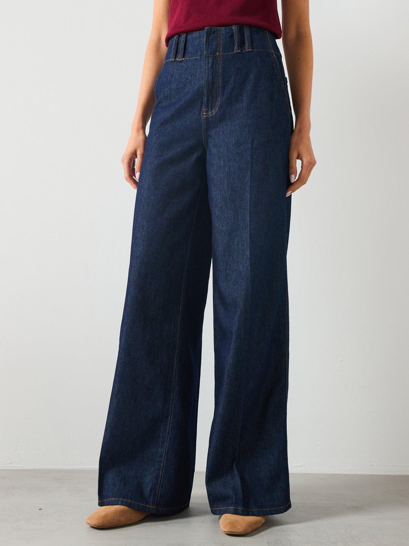 Mango Wide Leg Denim Trousers With Belt Loops - Blue
