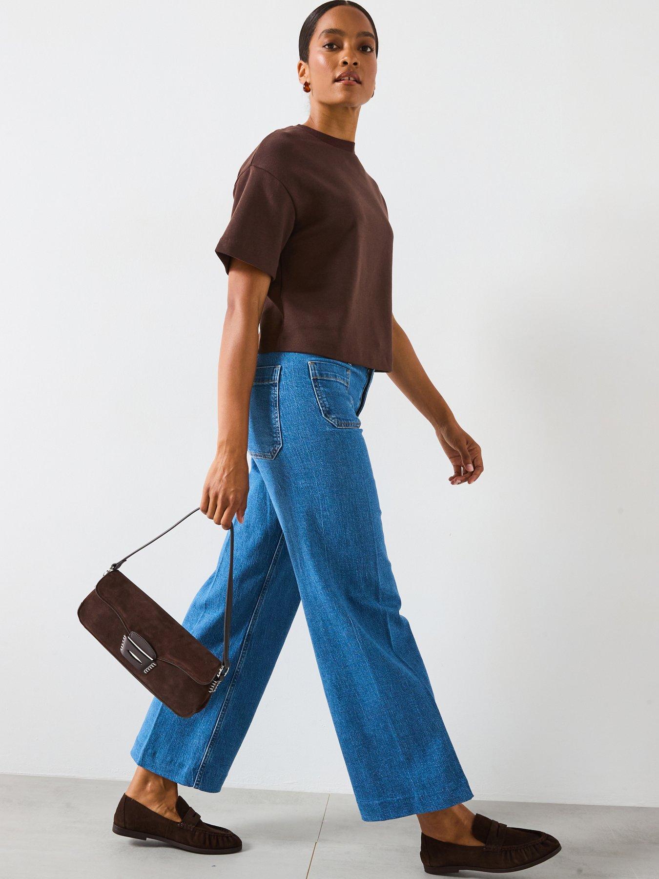 Mango: Pocket Front Jessie Wide Leg Jeans - Blue