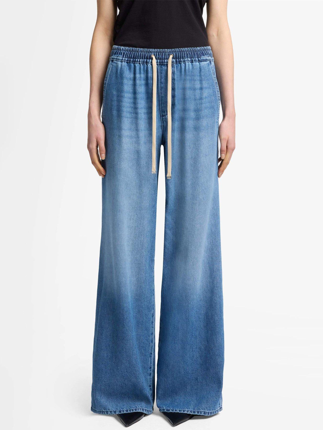 undefined Pull On Wide Leg Jeans - Mid Wash