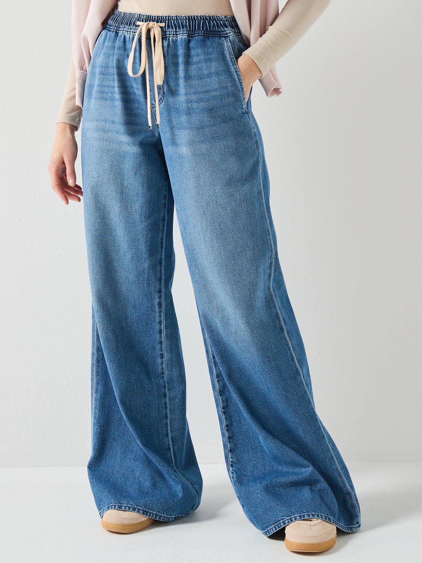 Image 4 of 6 of 7 FOR ALL MANKIND Pull On Wide Leg Jeans - Mid Wash