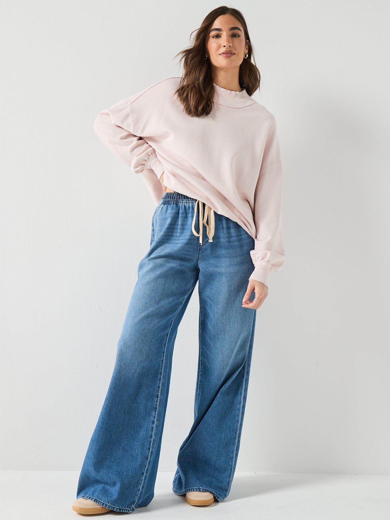 Image 6 of 6 of 7 FOR ALL MANKIND Pull On Wide Leg Jeans - Mid Wash