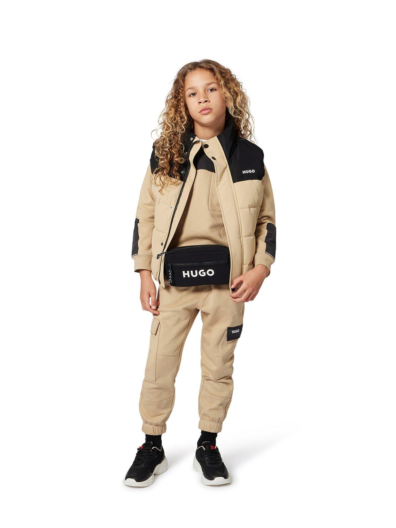HUGO Boys Hooded Parka Coat - Beige/black