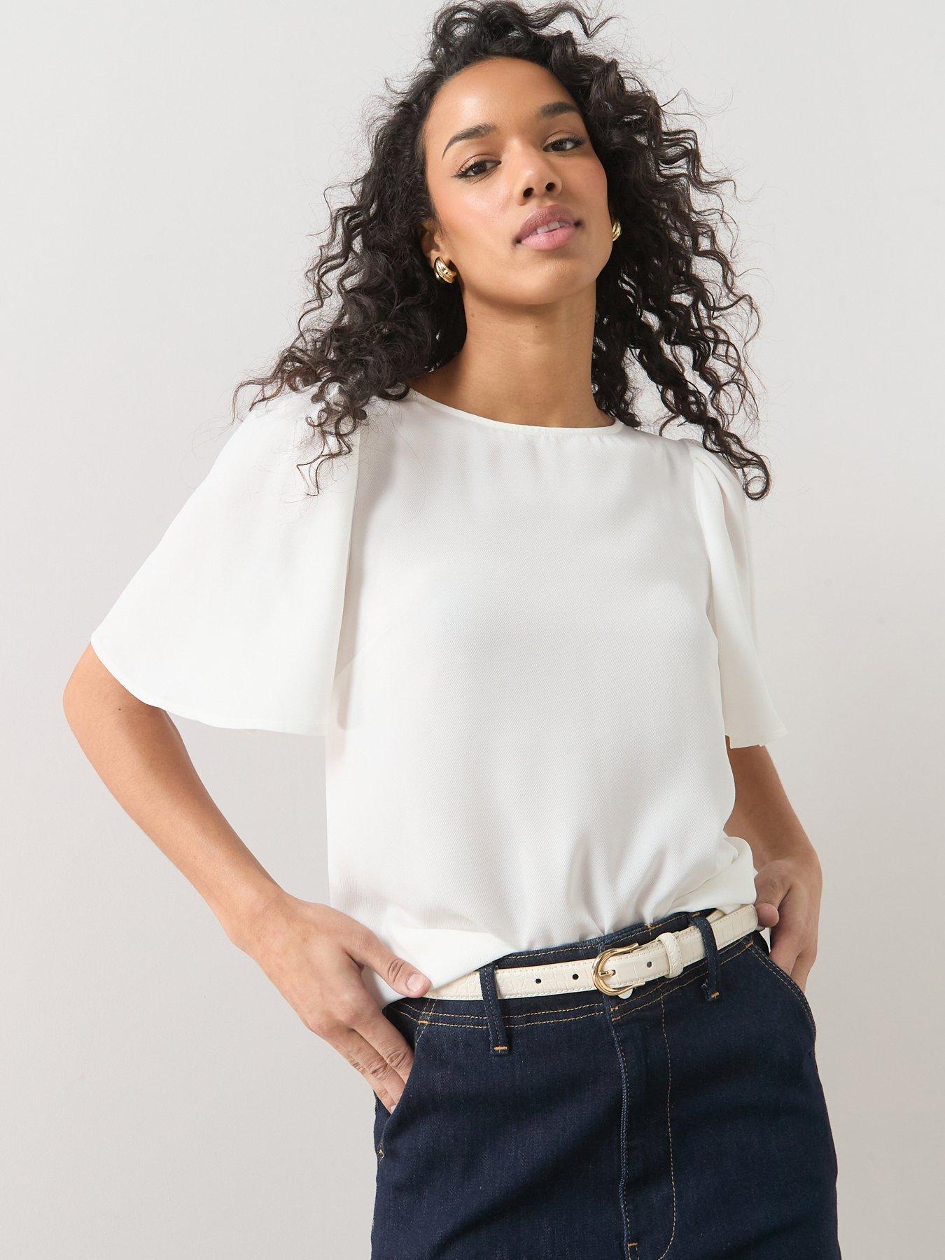 The Very Collection Angel Sleeve Plain Blouse - White